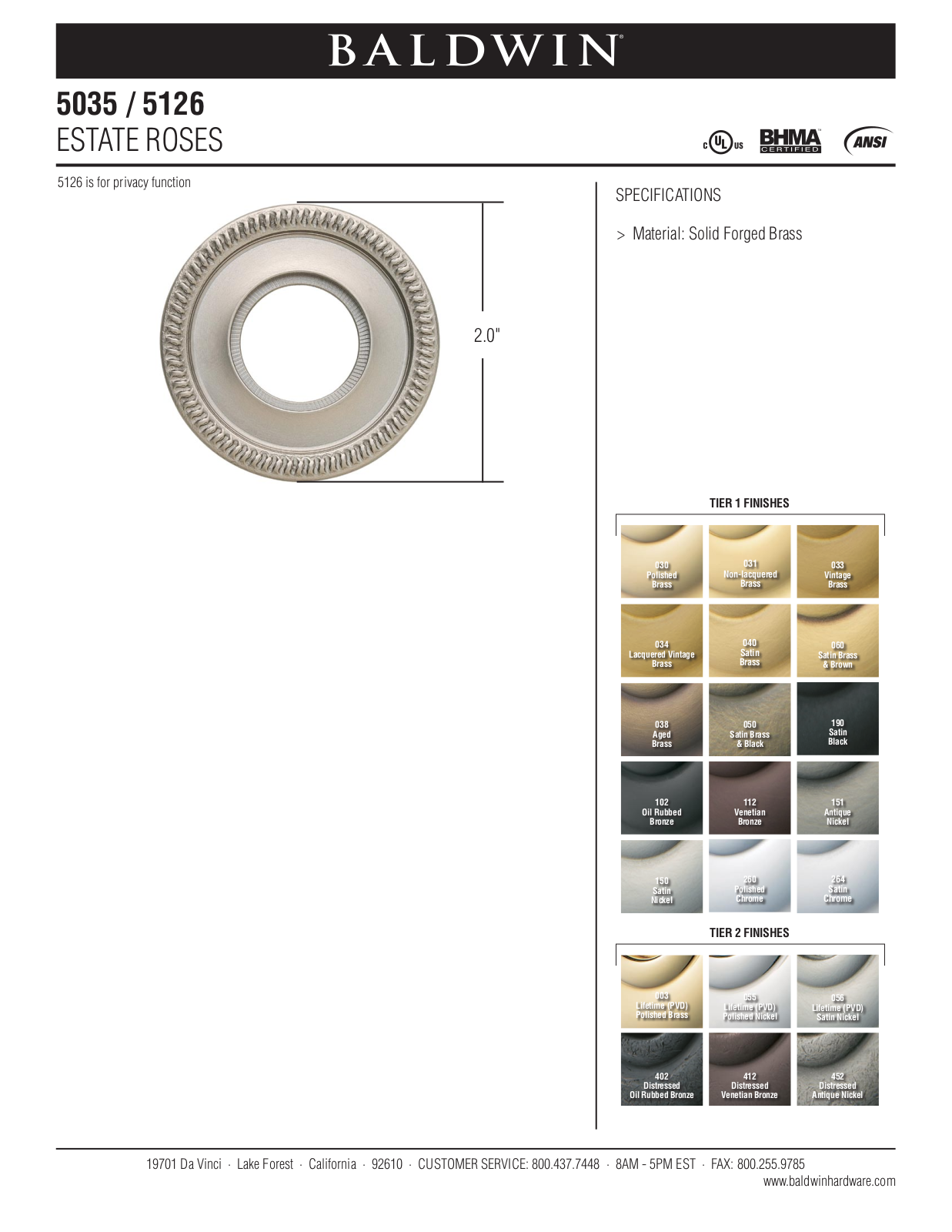 Baldwin 5035 Estate Rose User Manual