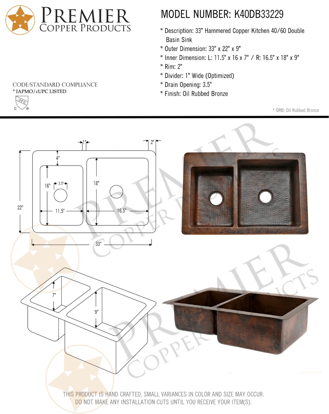 Premier Copper Products IER1063 Specifications - ManualMachine.com