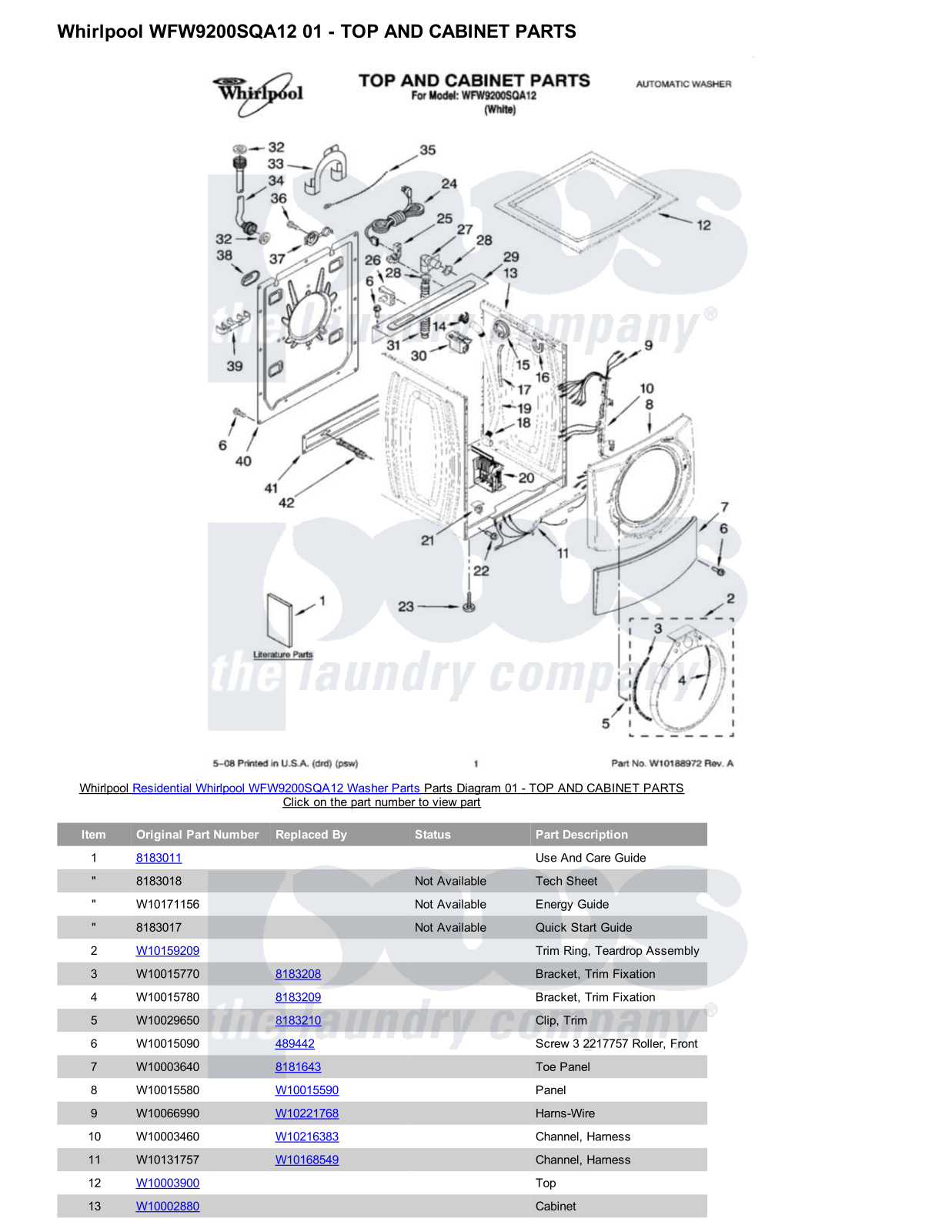 Whirlpool WFW9200SQA12 Parts Diagram