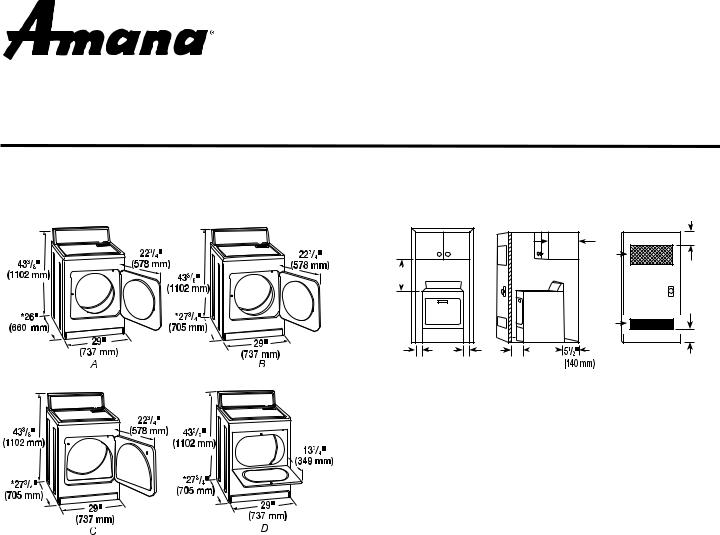 Amana NED4600Y, NED4655E, NED4700Y, NED4705E Dimension Guide