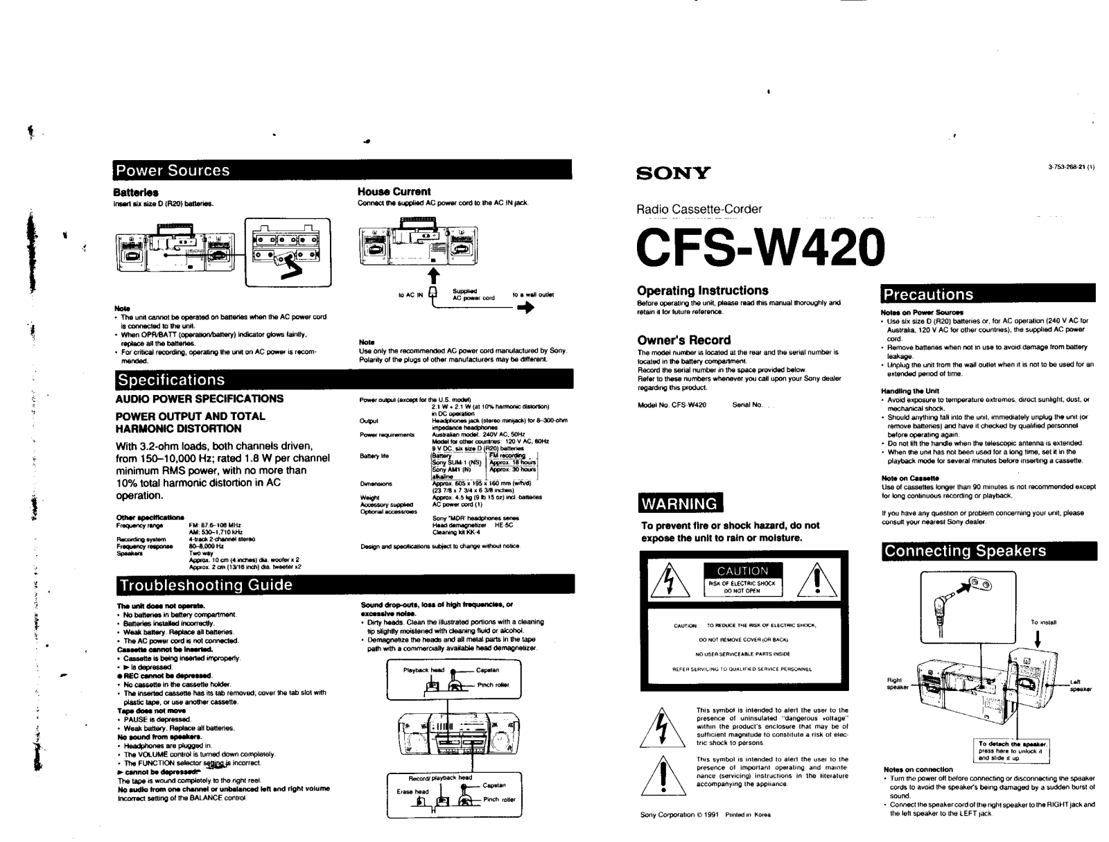 Sony CFS-W420 User Manual