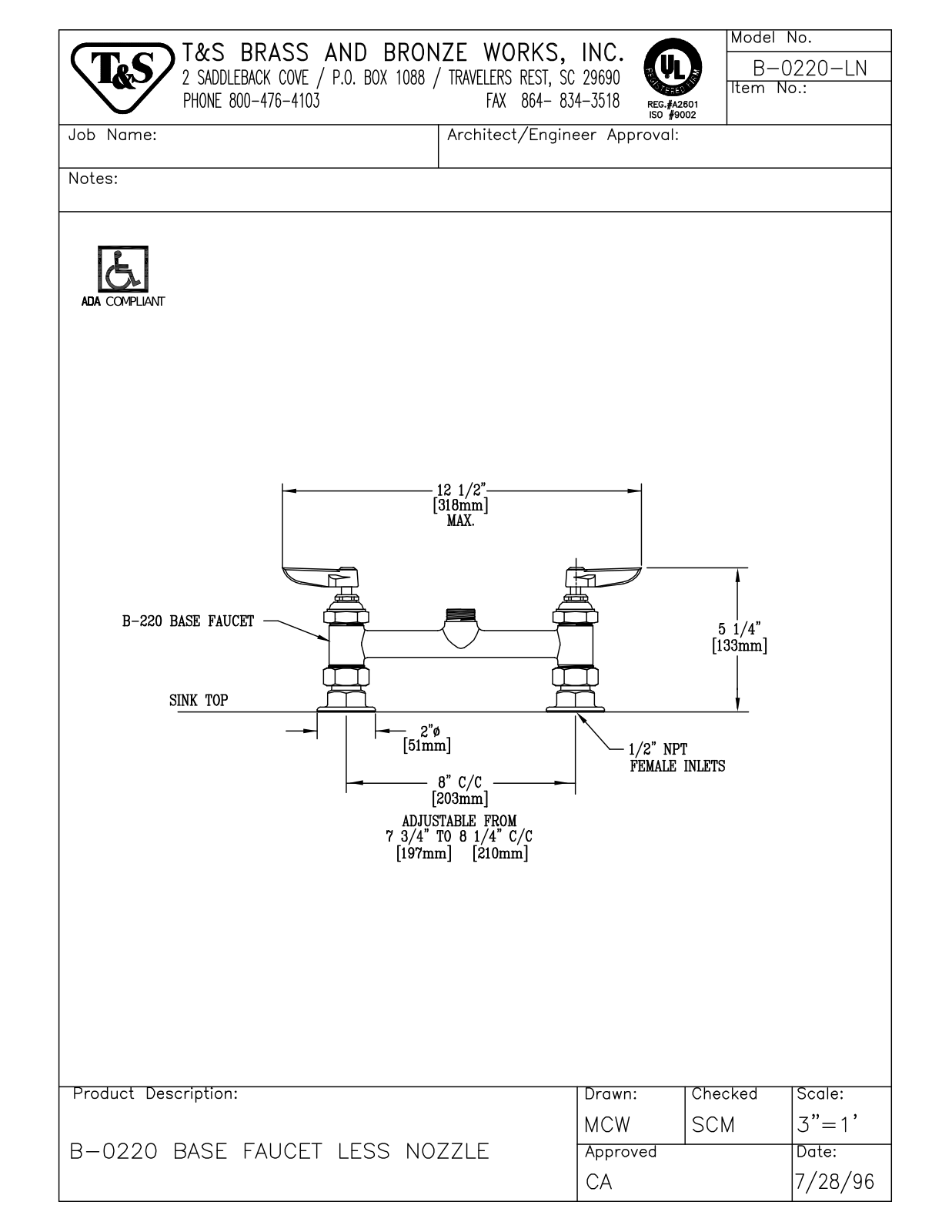 T & S Brass & Bronze Works B-0220-LN General Manual