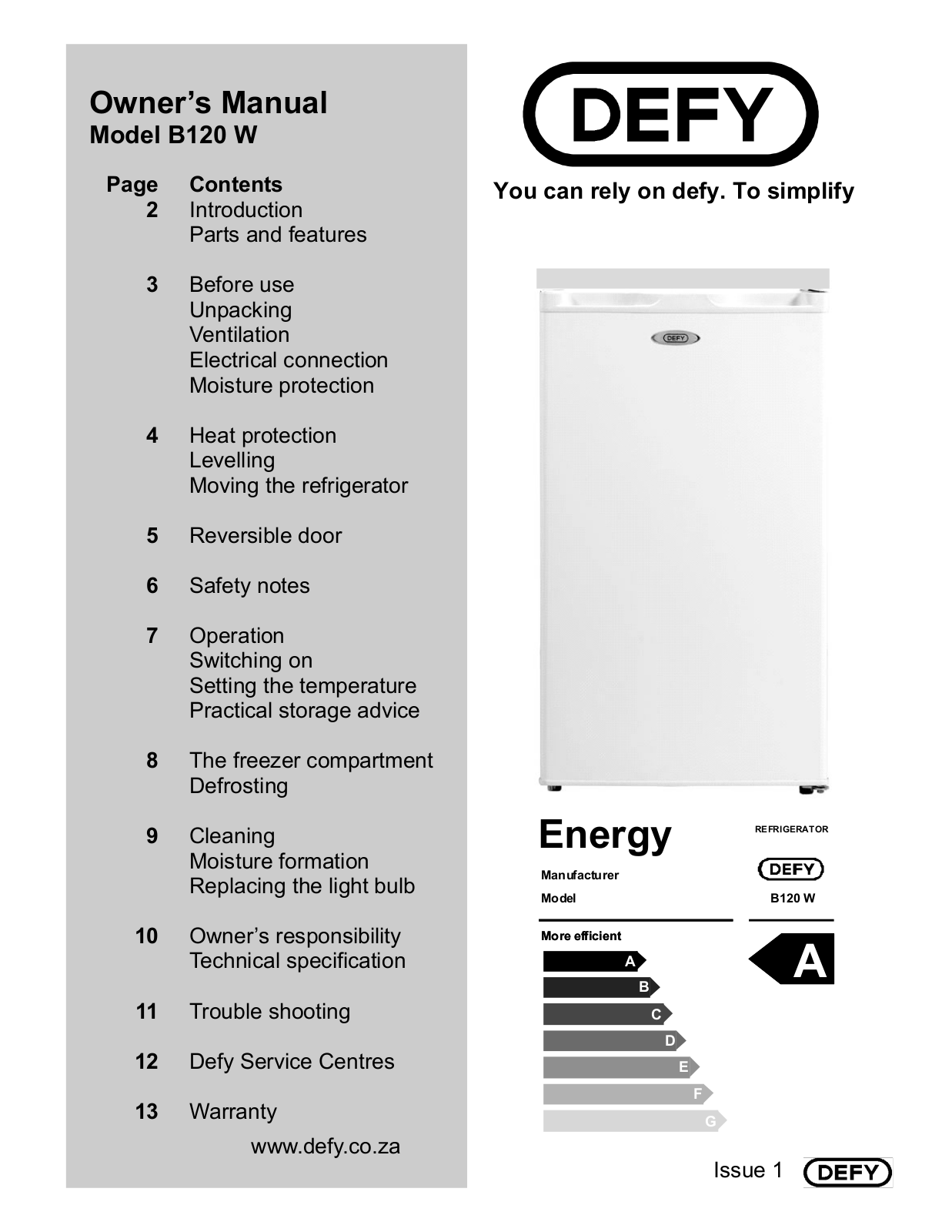 Defy B120W User Manual