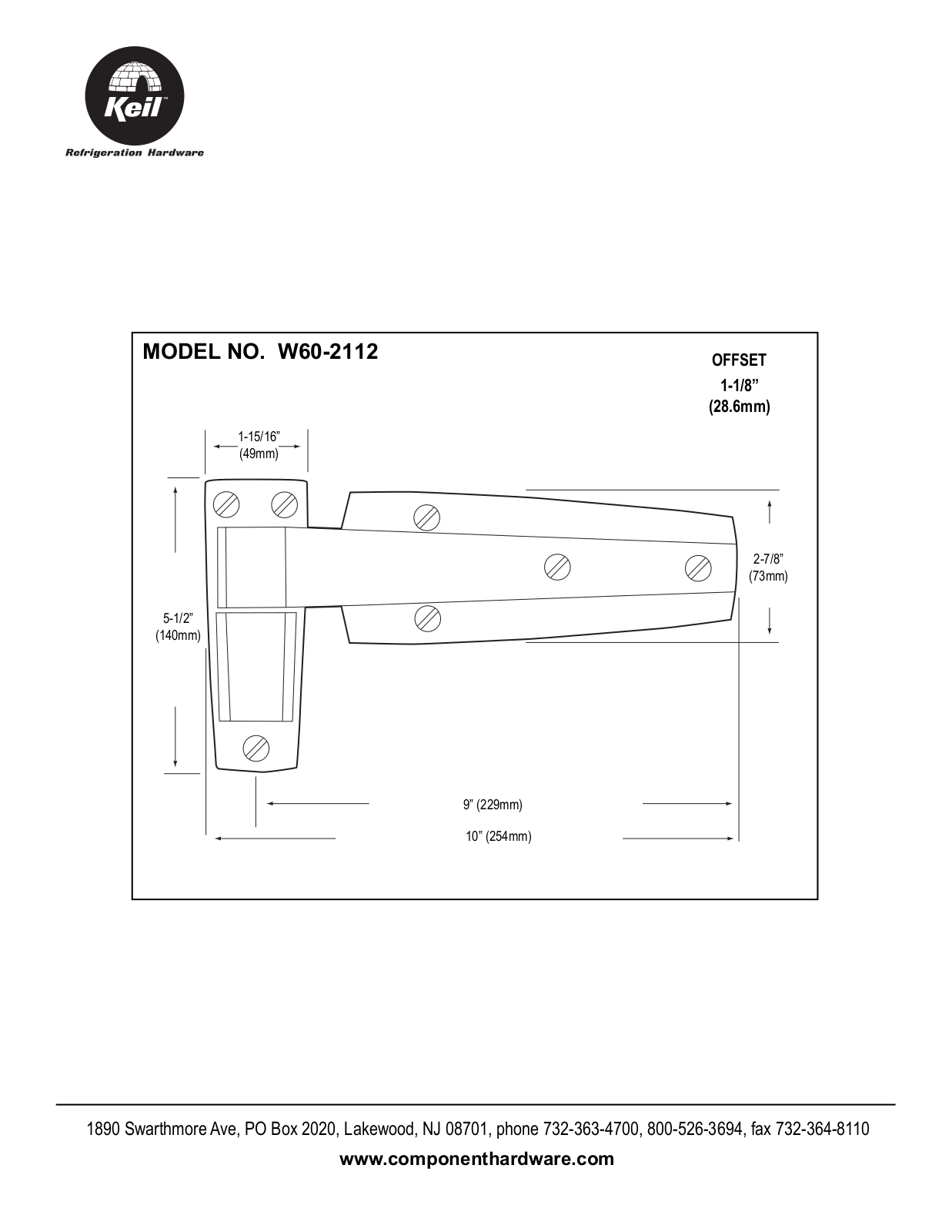 Component Hardware W60-2112 User Manual