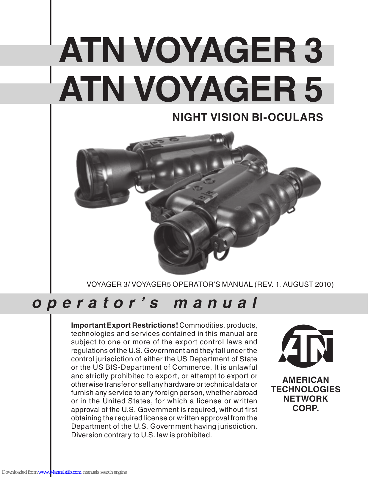 ATN VOYAGER 3, VOYAGER 5 Operator's Manual