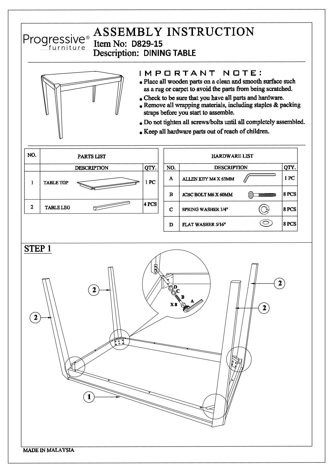 Progressive Furniture D82915 Assembly Guide