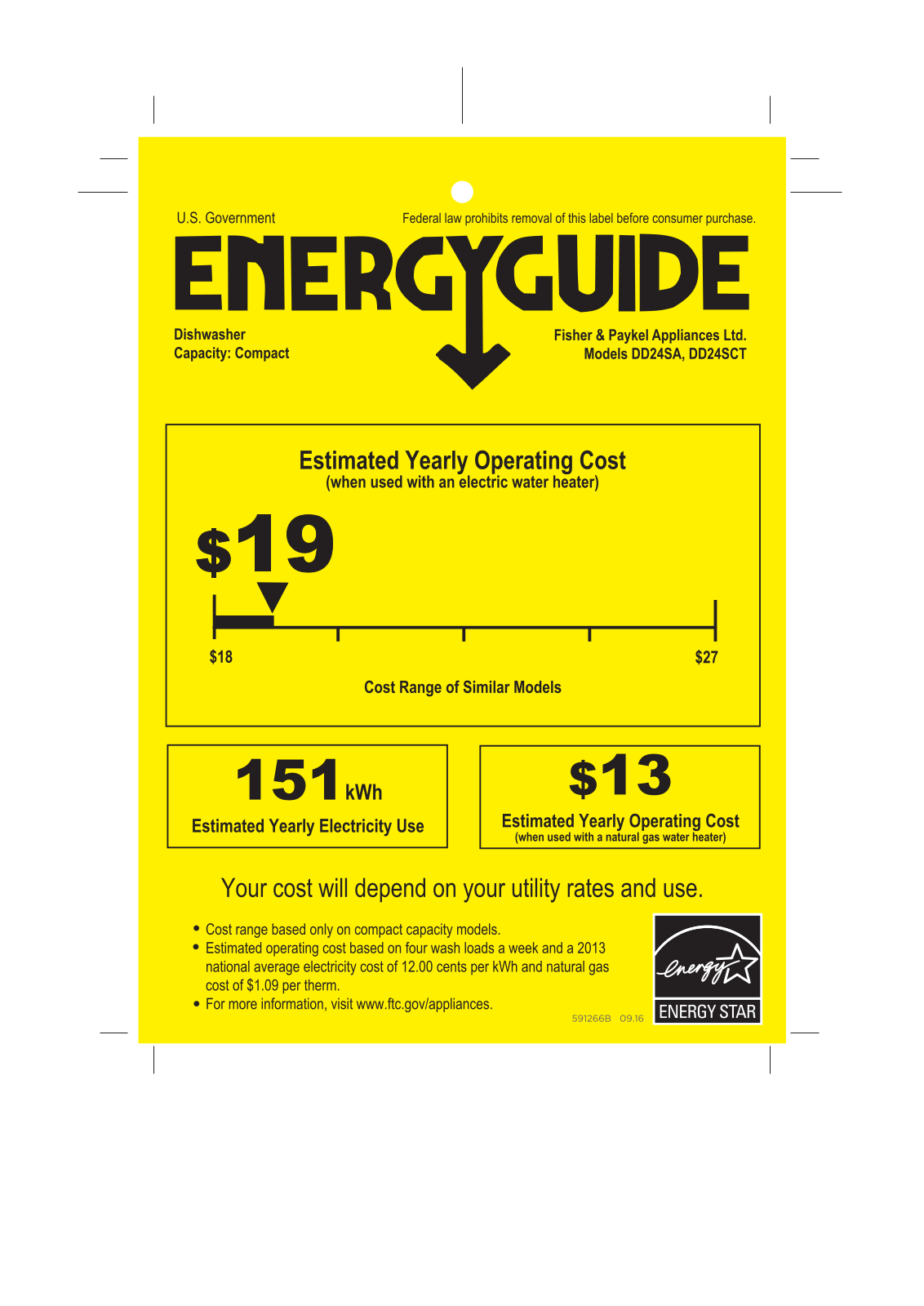 Fisher Paykel DD24SAB9, DD24SCTX9 Energy Label