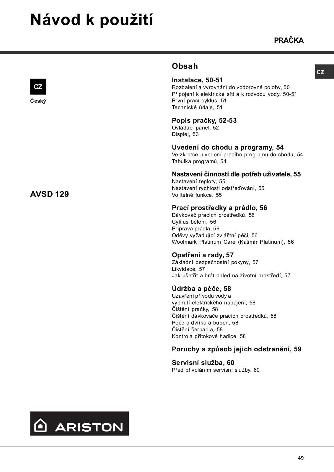 Ariston AVSD 129 User Manual