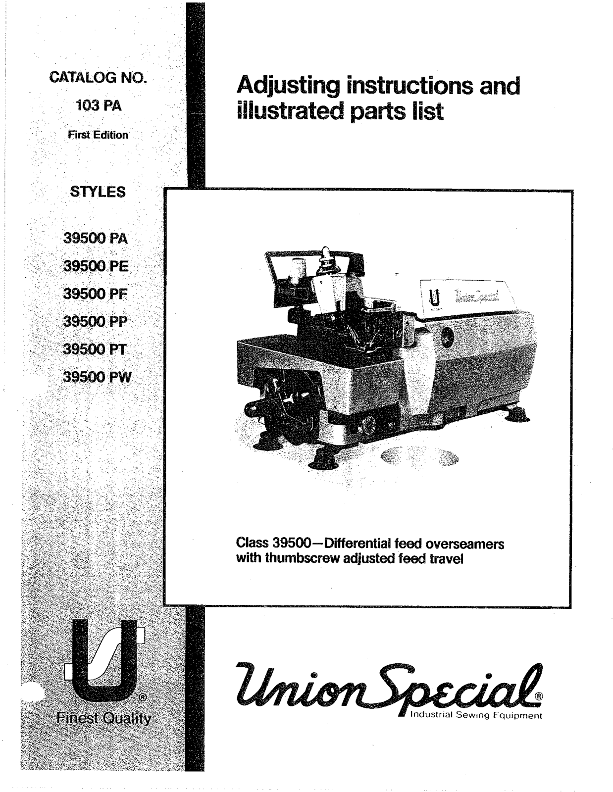 Union Special 39500PA, 39500PE, 39500PF, 39500PP, 39500PT Parts List