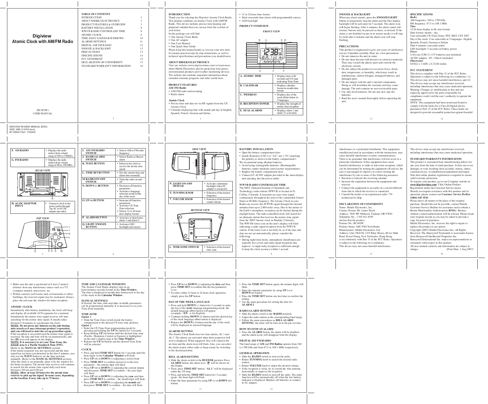 Honeywell RC402W User Manual