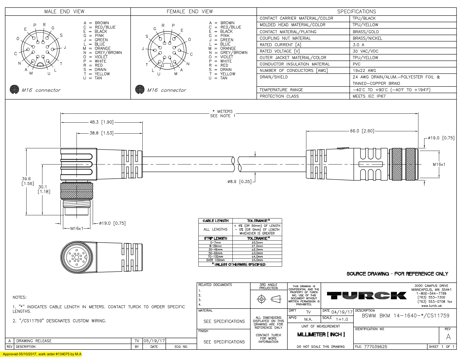 Turck BSWMBKM14-1640-10/CS11759 Specification Sheet