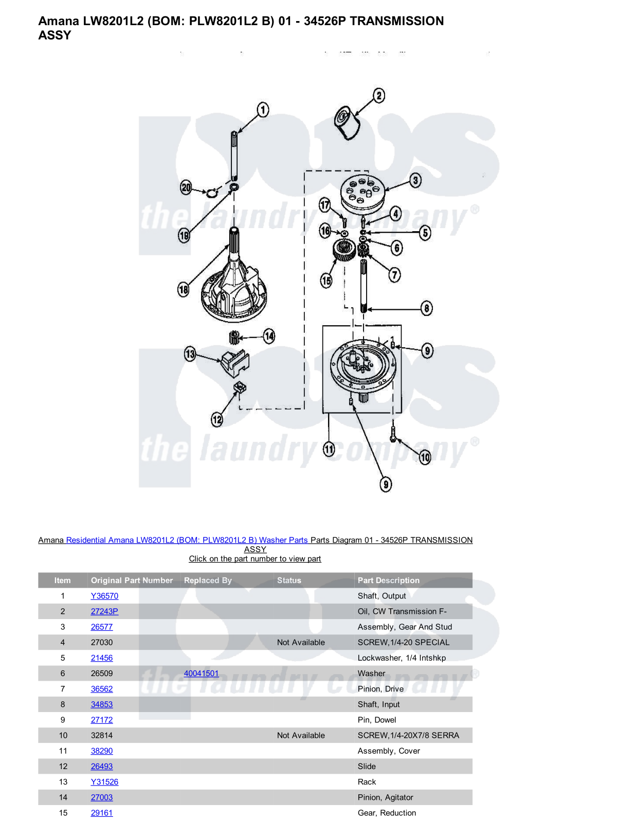 Amana LW8201L2 Parts Diagram