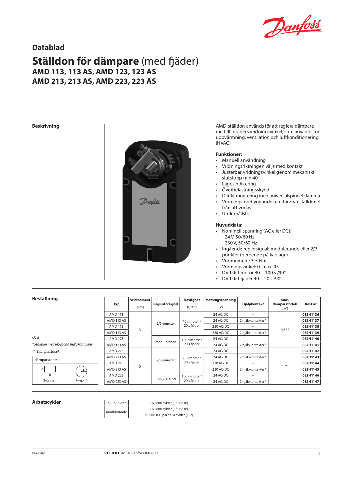 Danfoss AMD 113, AMD 113 AS, AMD 123, AMD 123 AS AMD 213, AMD 213 AS Data sheet