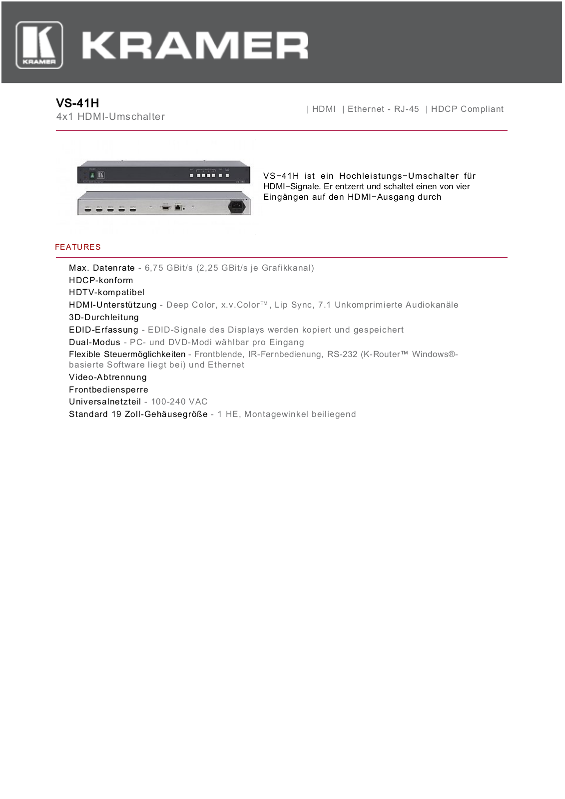 Kramer VS-41H User Manual