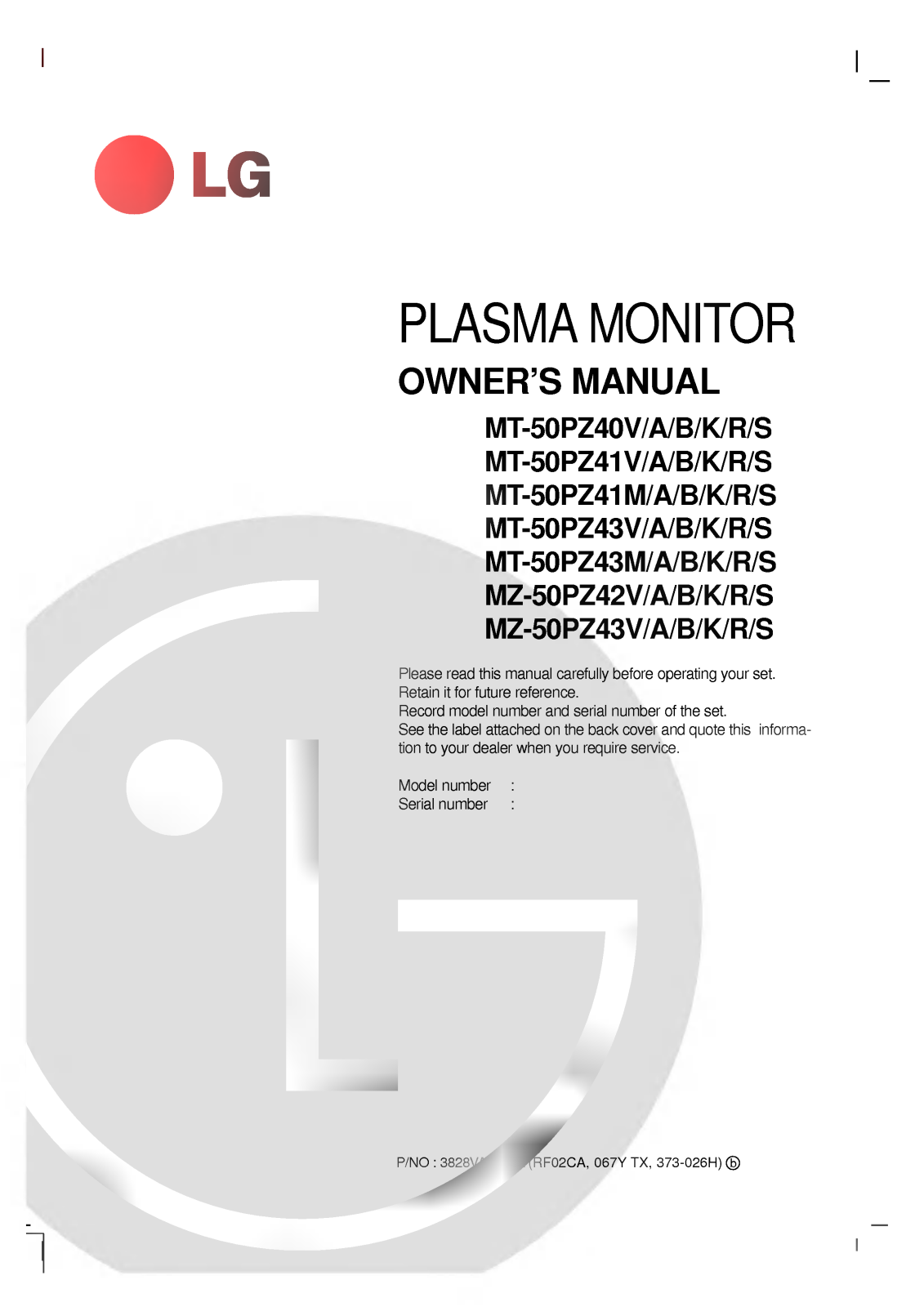 LG MT-50PZ43V Owner’s Manual