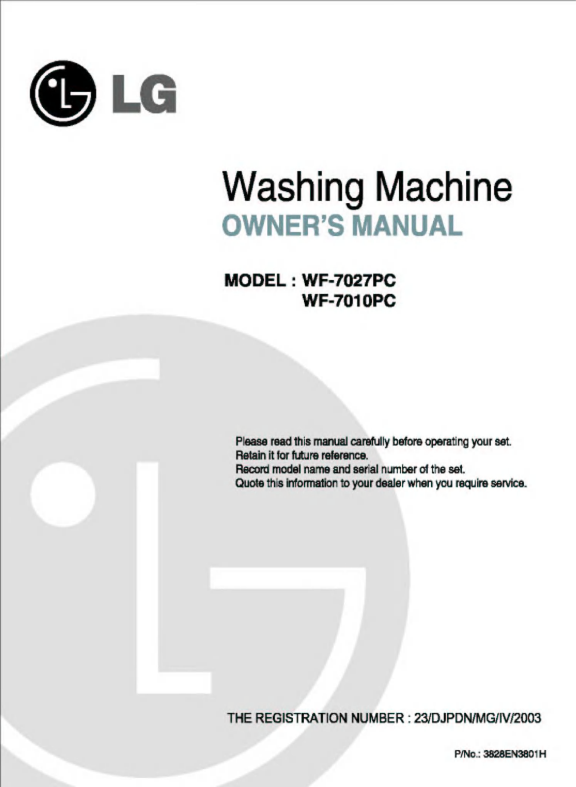 LG WF-F5700PCP Manual book