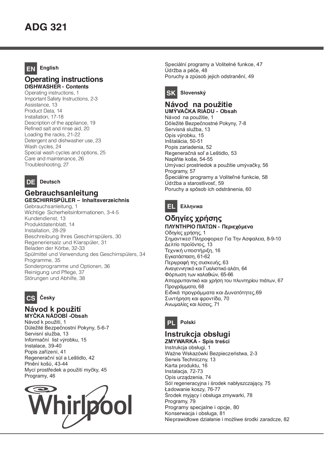 Whirlpool ADG 321 IX operation manual