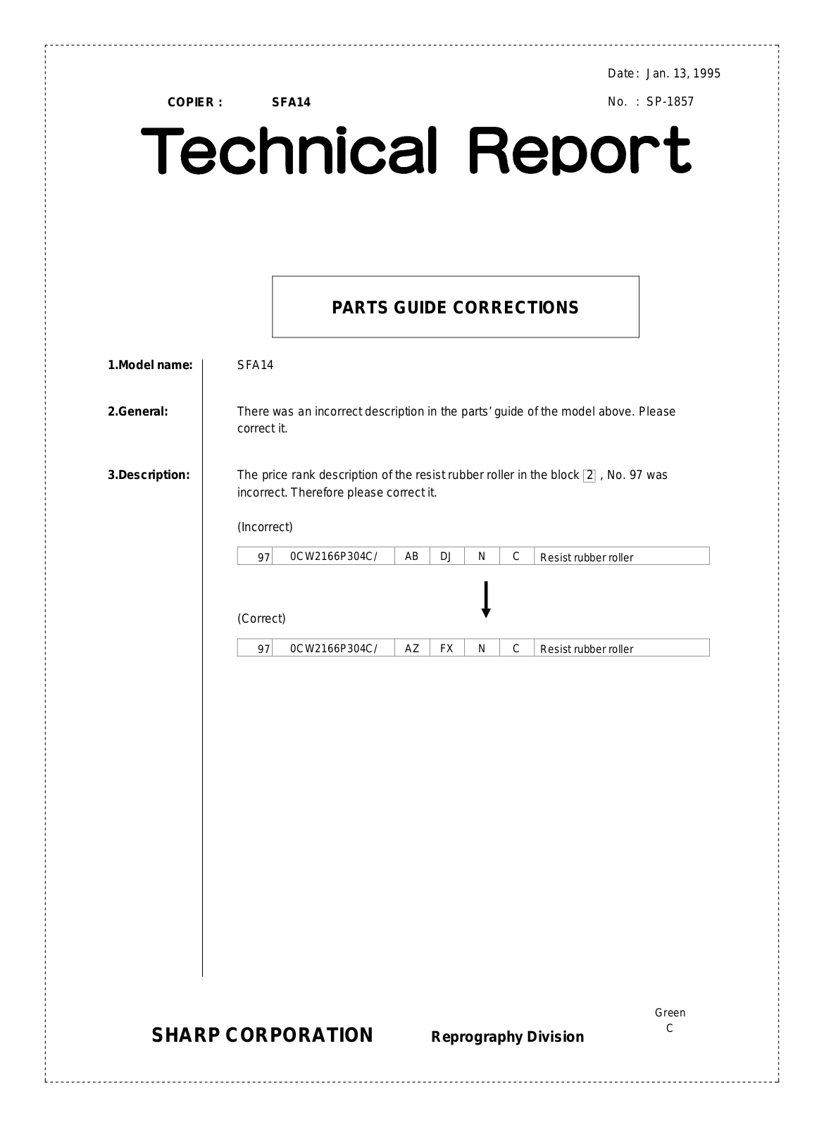 SHARP SP1857 Technical Report