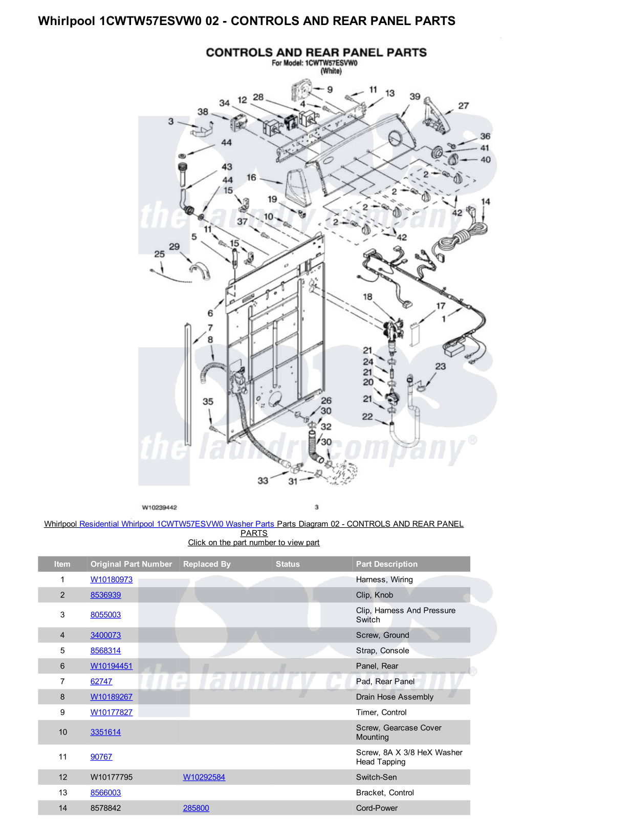 Whirlpool 1CWTW57ESVW0 Parts Diagram