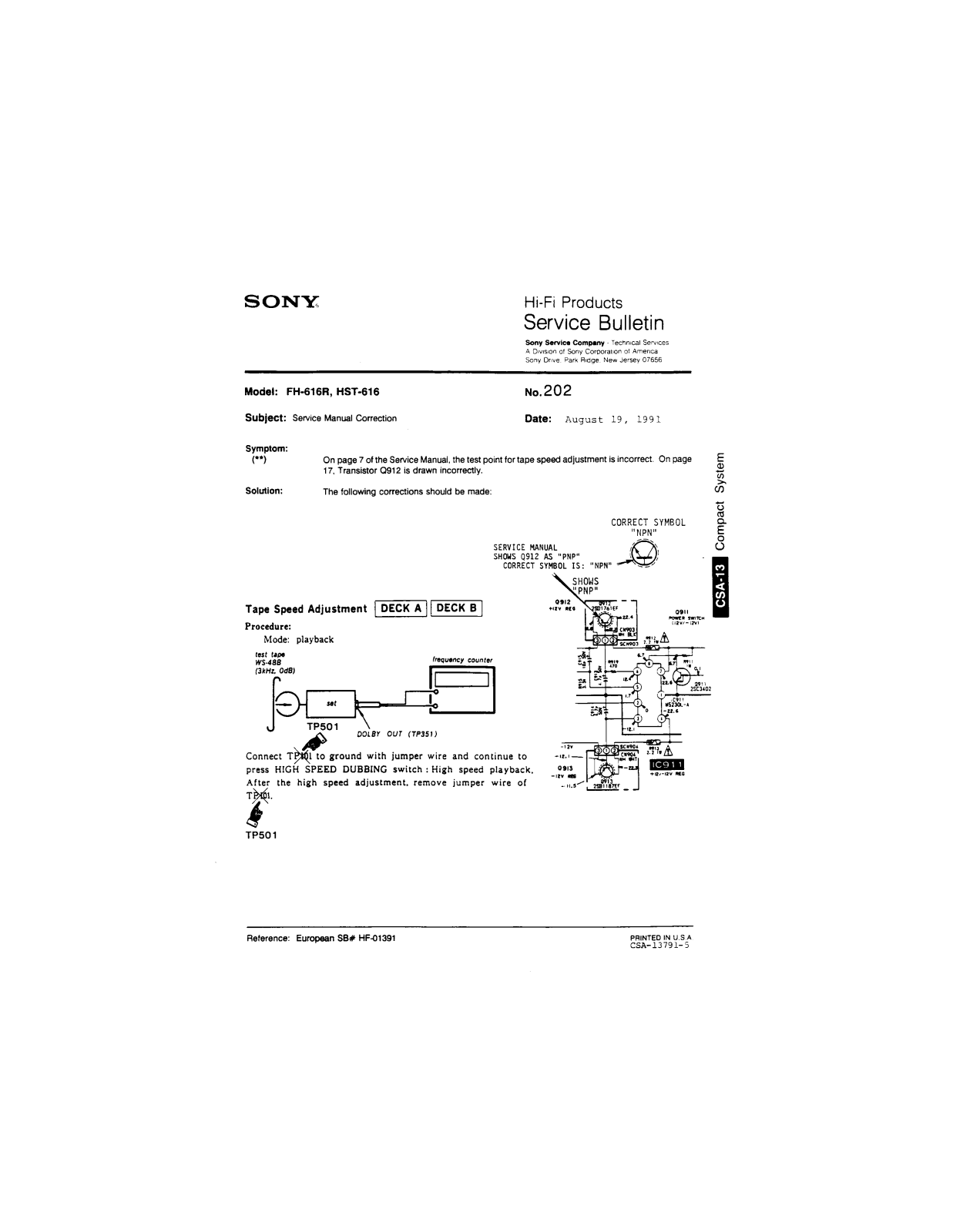 Sony FH-616R, HST-616 Service Manual