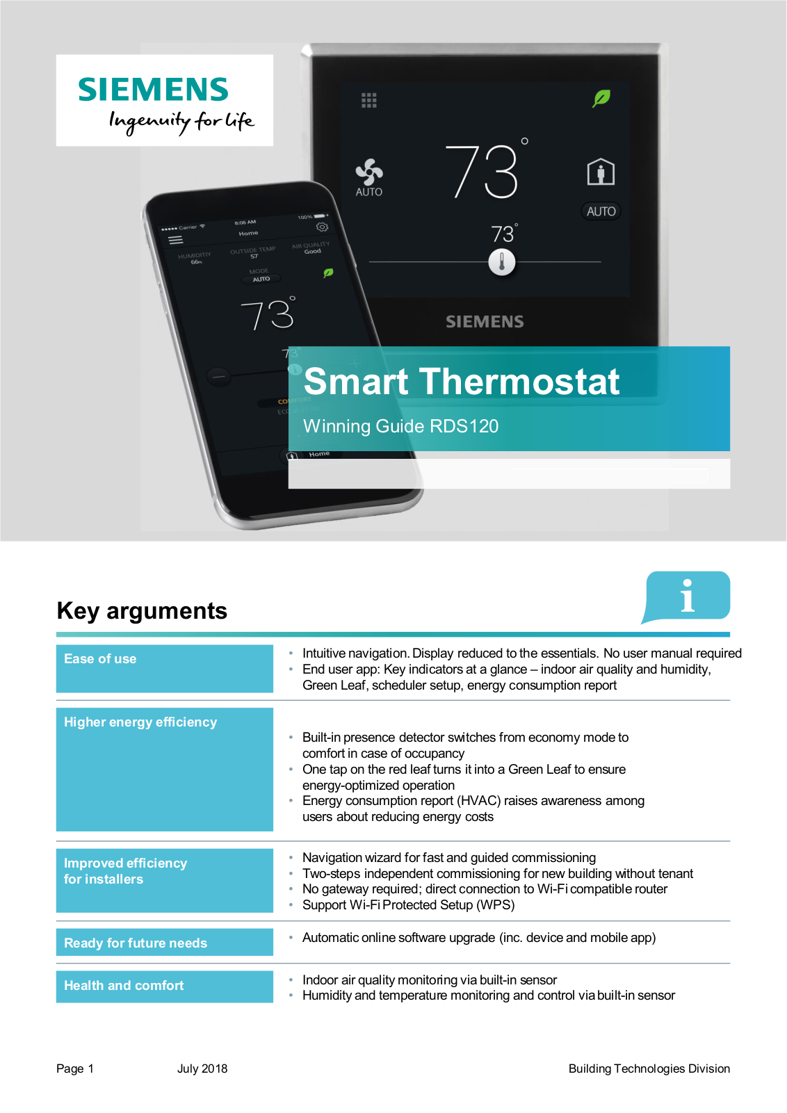 Siemens Building Technologies RDS120 General Product Line Information