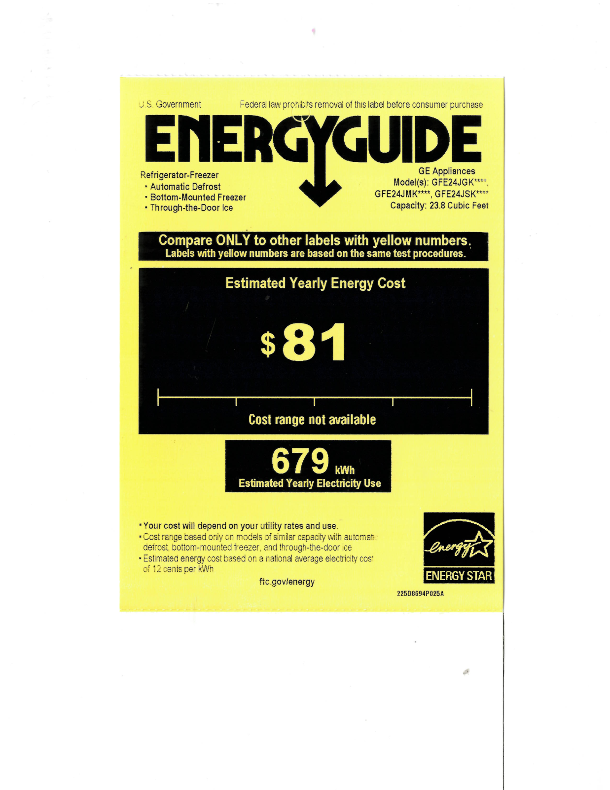 General Electric GFE24JSKSS Energy Guide