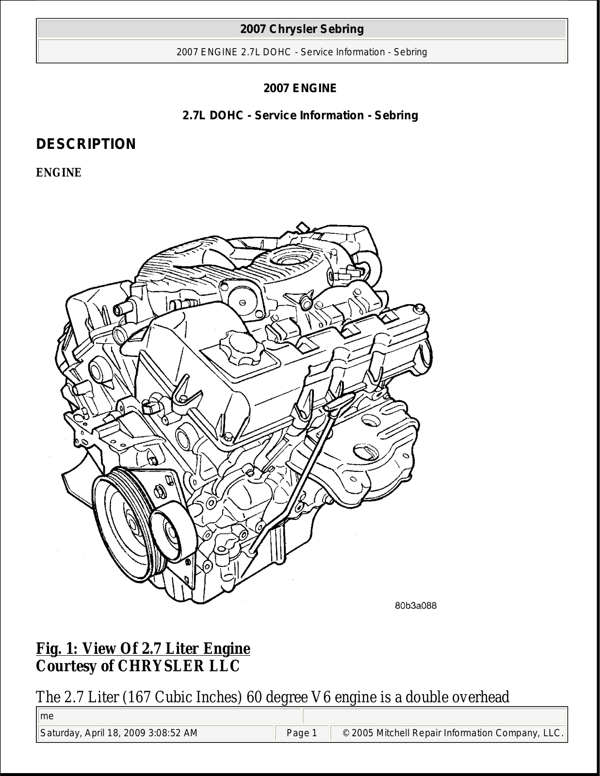 Chrysler Sebring 2007 User Manual