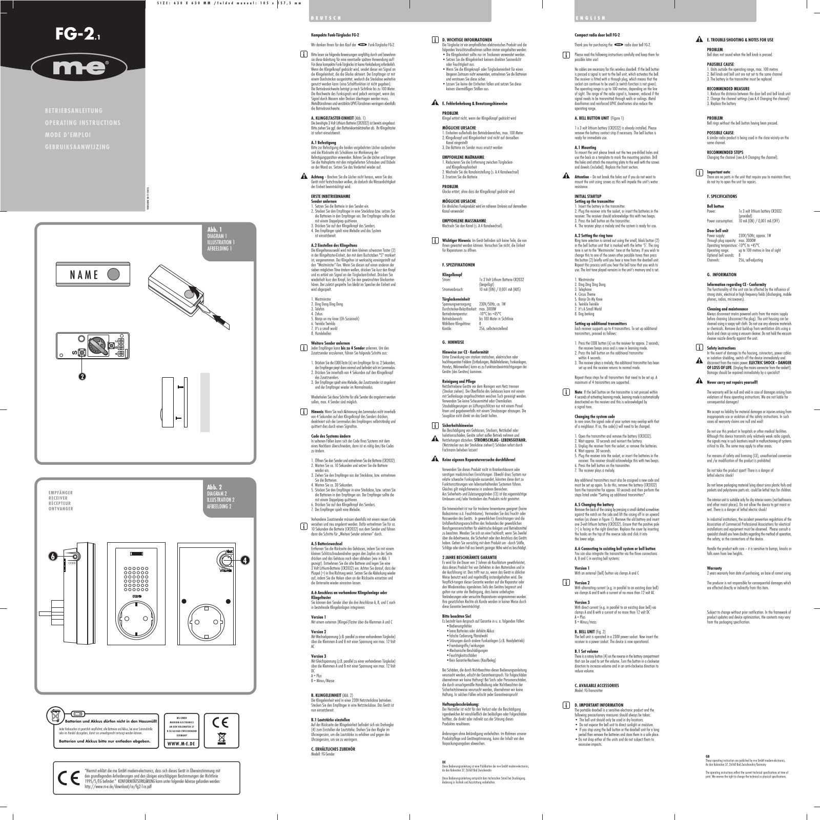 m-e modern-electronics FG-2.1 Operating Instructions