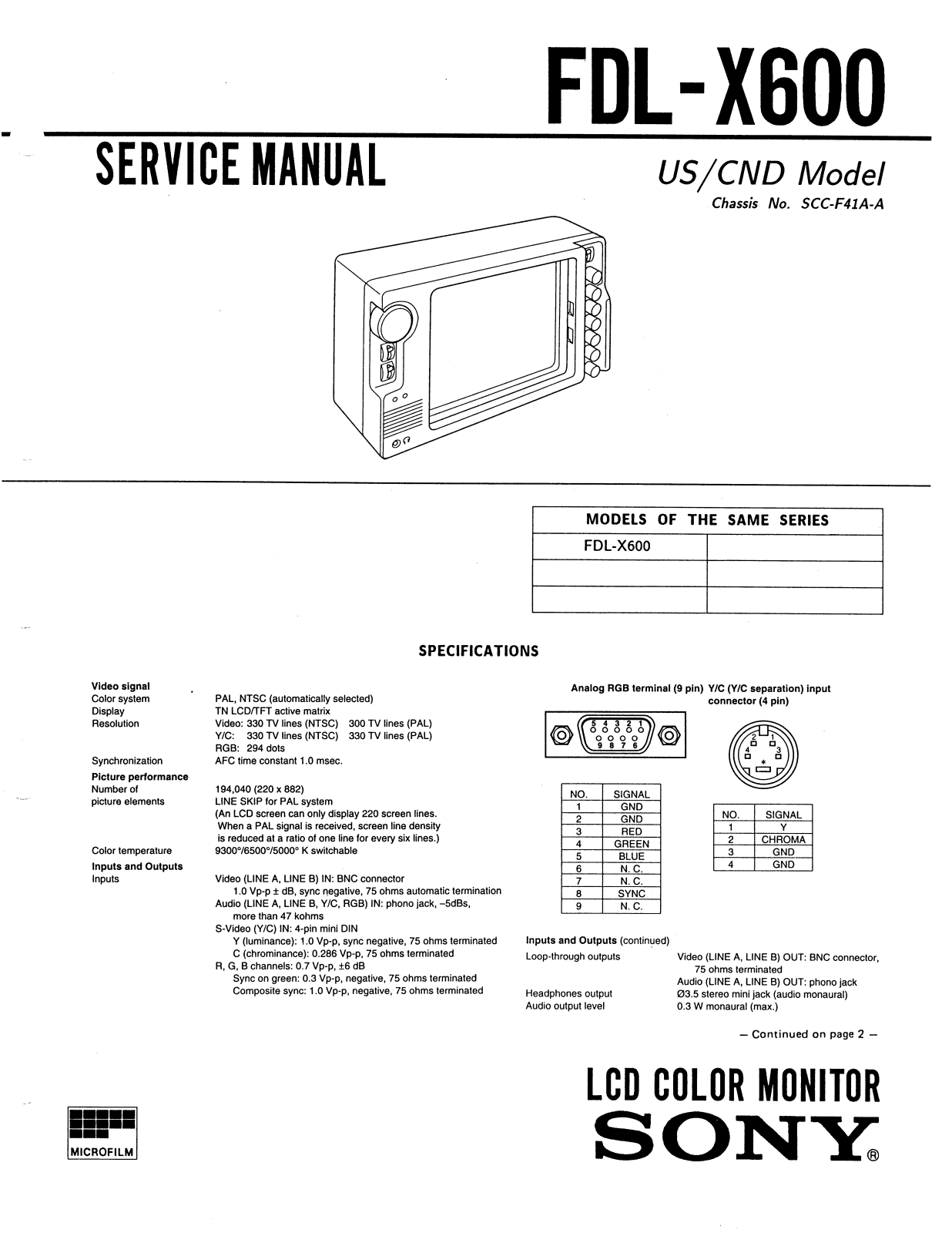 Sony FDL-X600 Service Manual