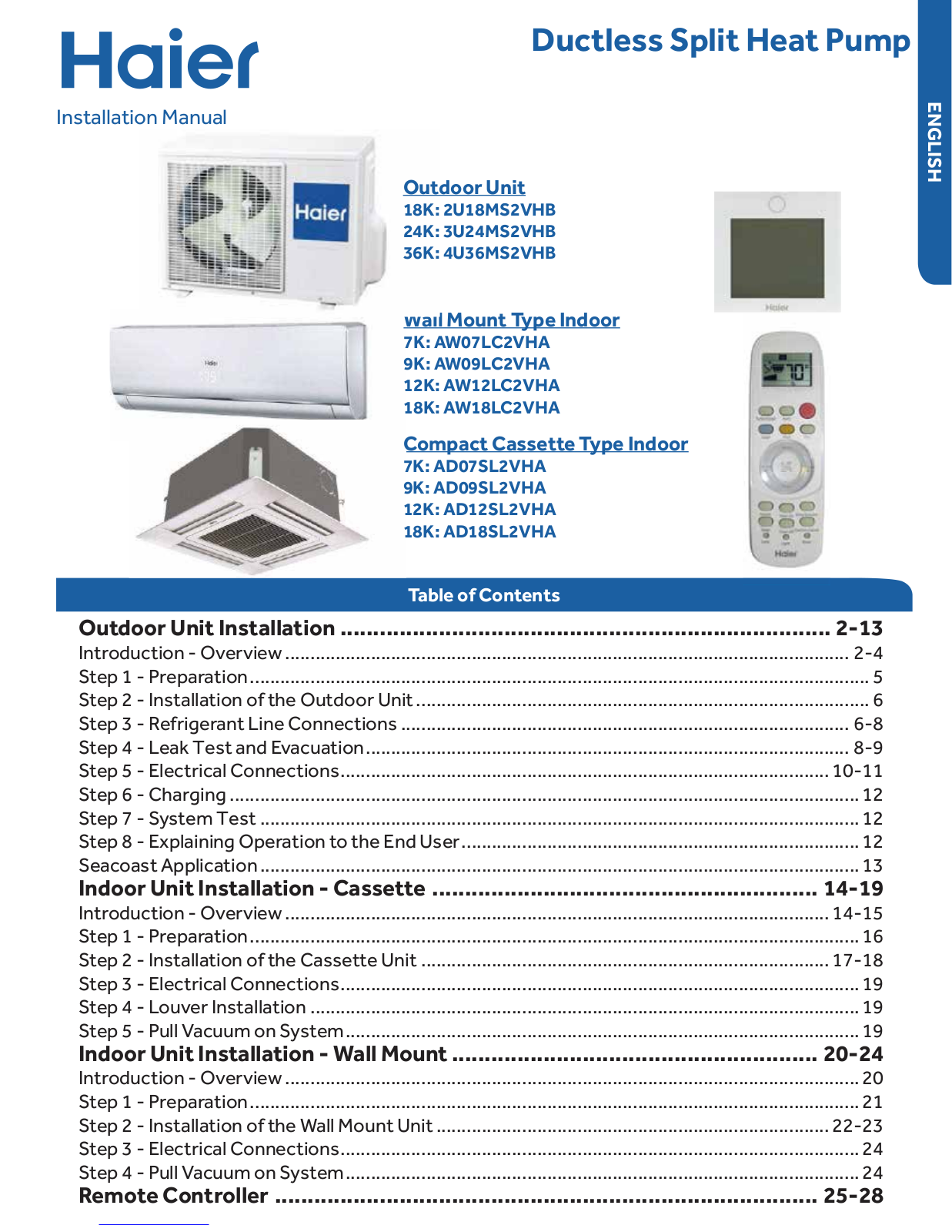 Haier 4U36MS2VHB user guide manual