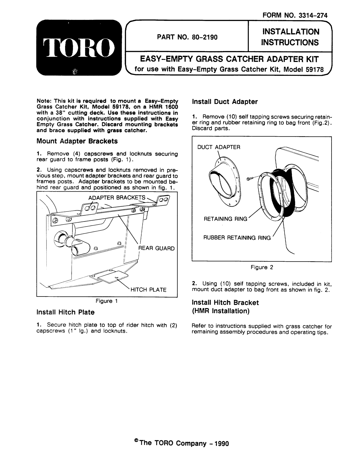 Toro 80-2190 Installation Instructions