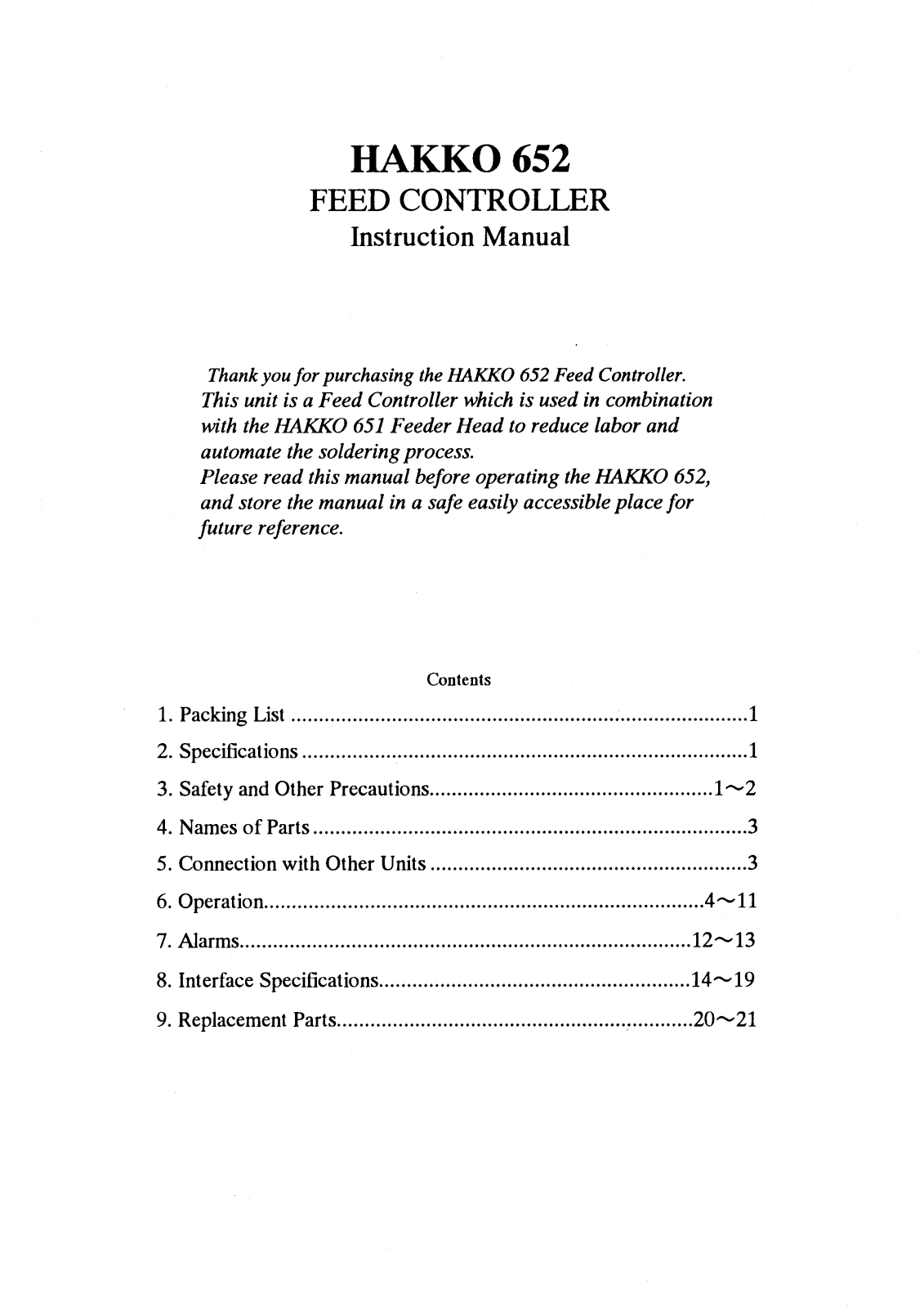 Hakko 652 User Manual