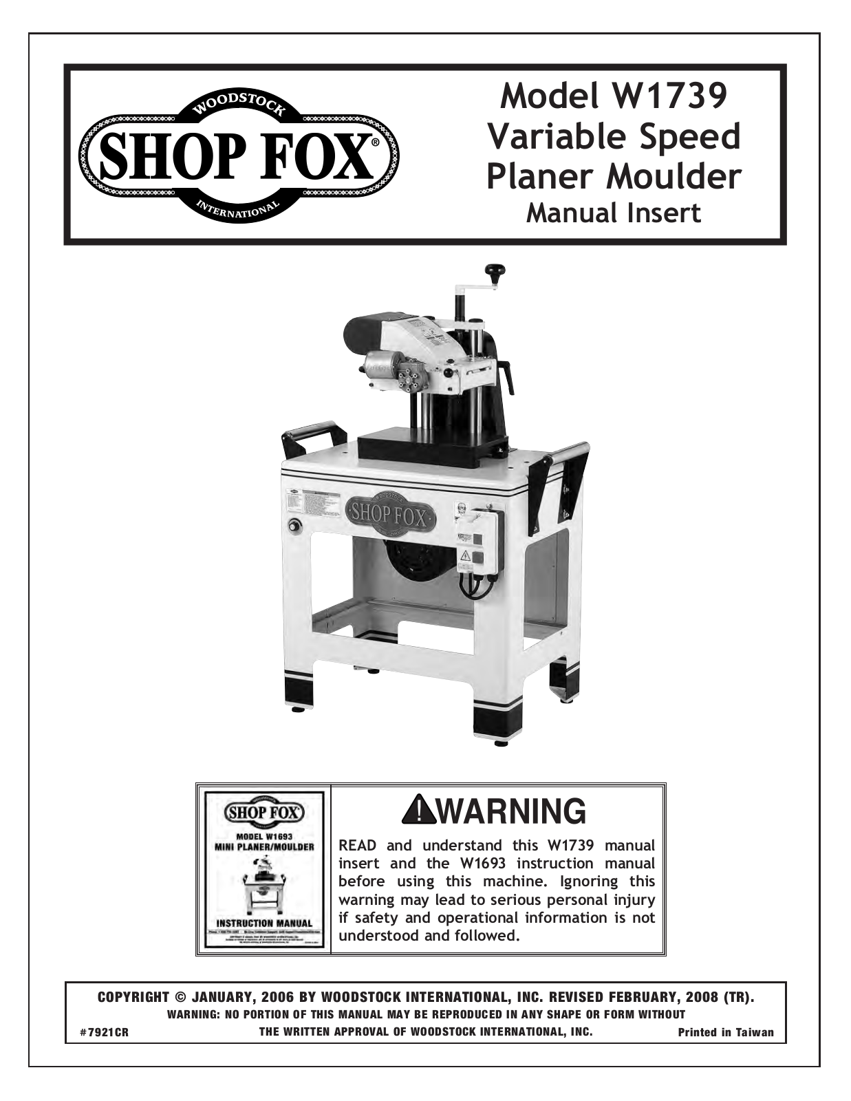 Shop fox W1739 User Manual