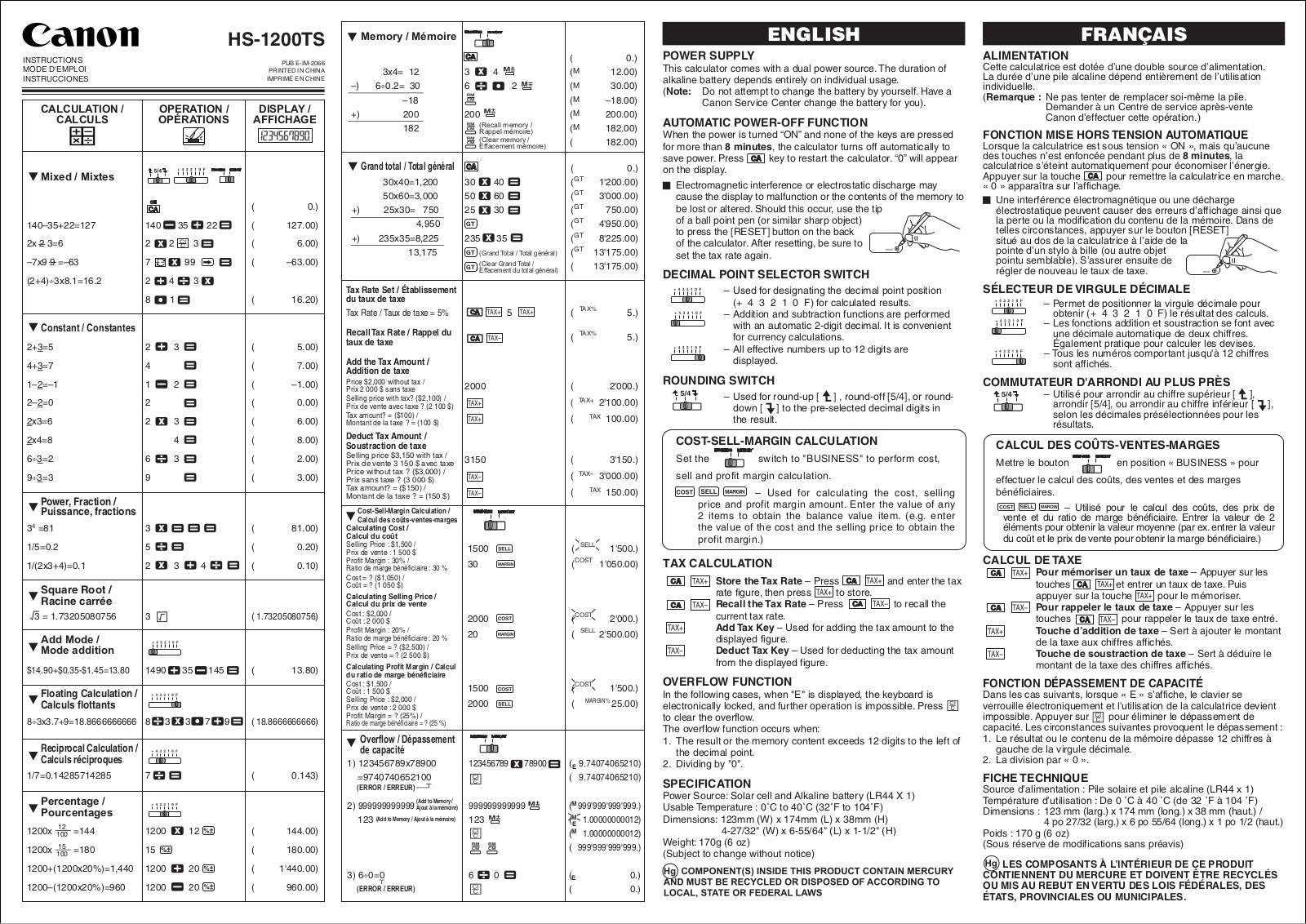 Canon HS 1200TS User Manual