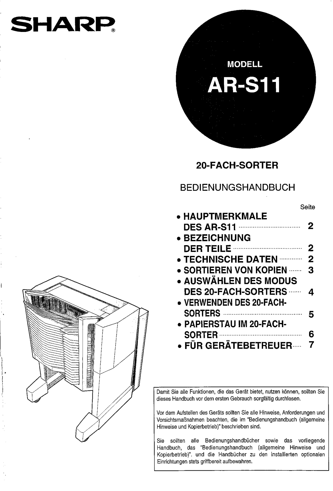 Sharp AR-S11 User Manual