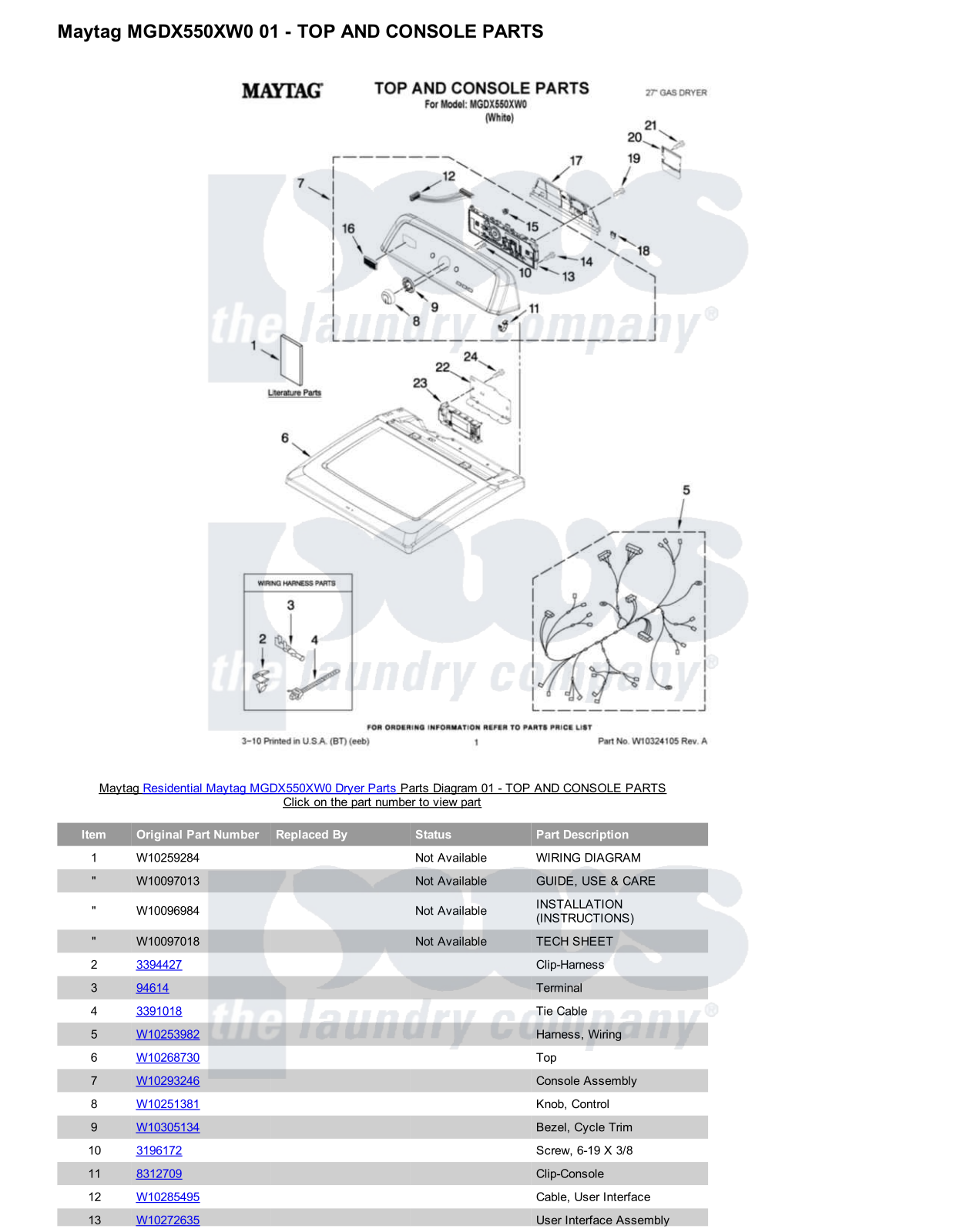 Maytag MGDX550XW0 Parts Diagram