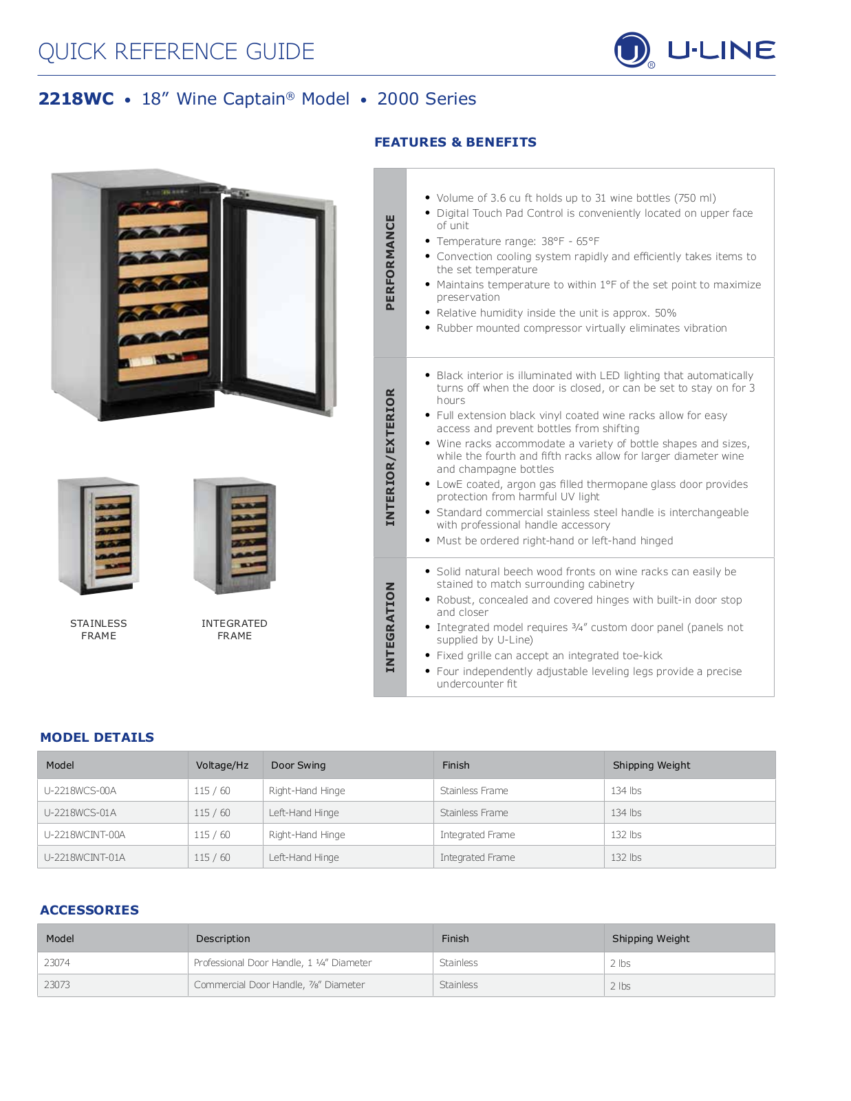 U-Line U-2218WCINT-00A User Manual