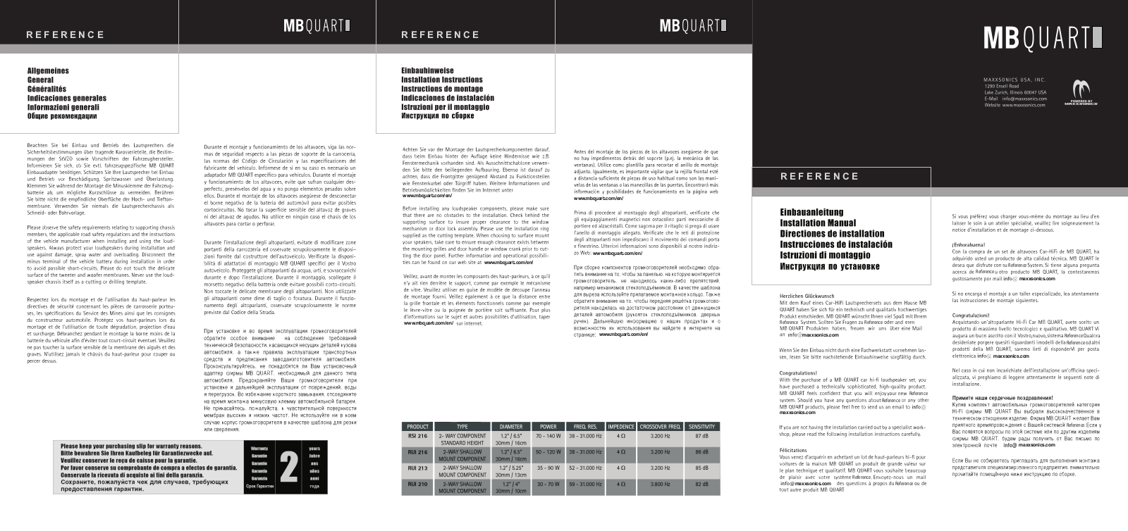 MB QUART RSI 216, RUI 210, RUI 213, RUI 216 User Manual