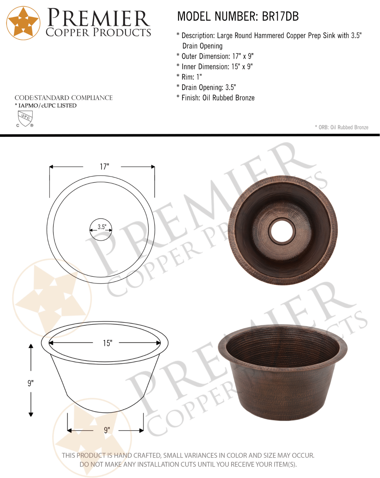 Premier Copper Products IER1036 Specifications - ManualMachine.com