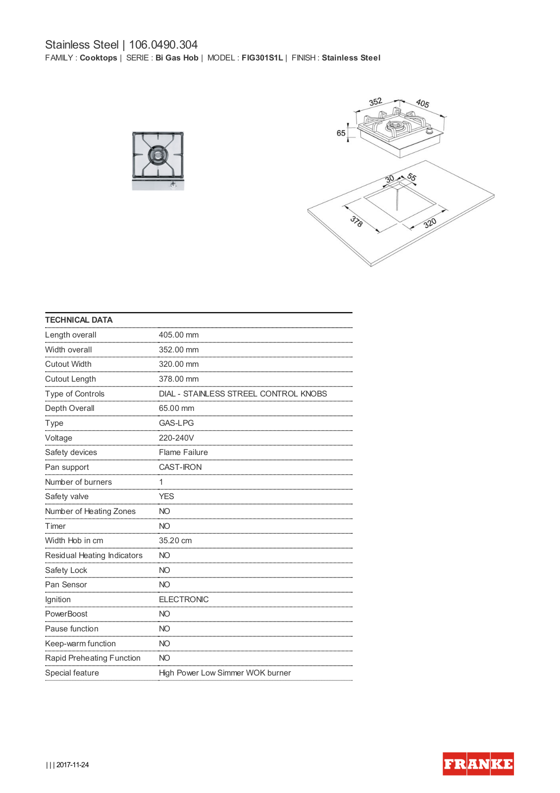 Franke FIG301S1L, FIG301S1N Datasheet