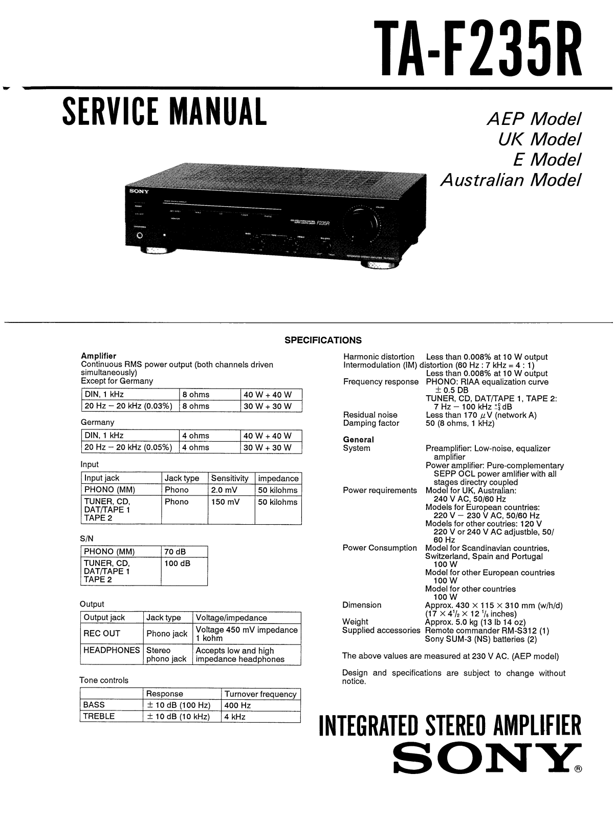 Sony TAF-235-R Service manual