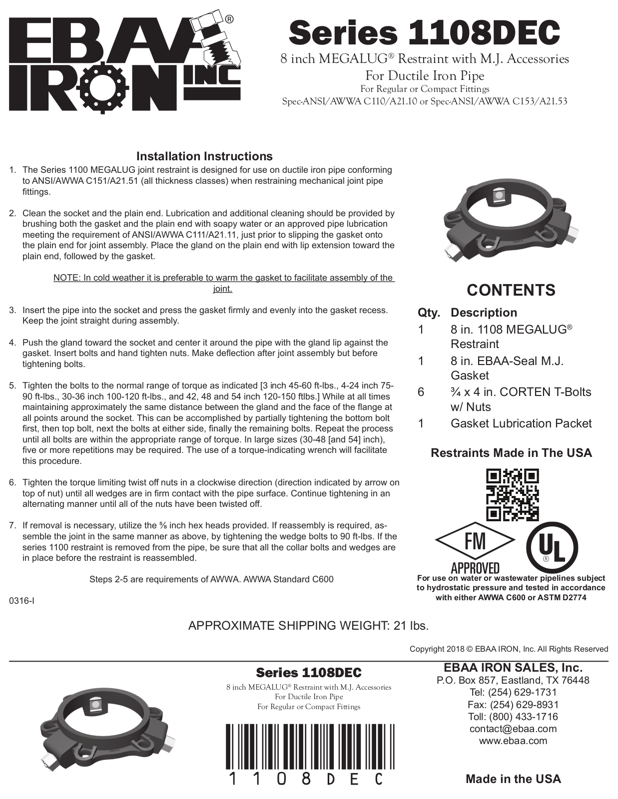 EBAA Iron 1108DEC Installation Manual