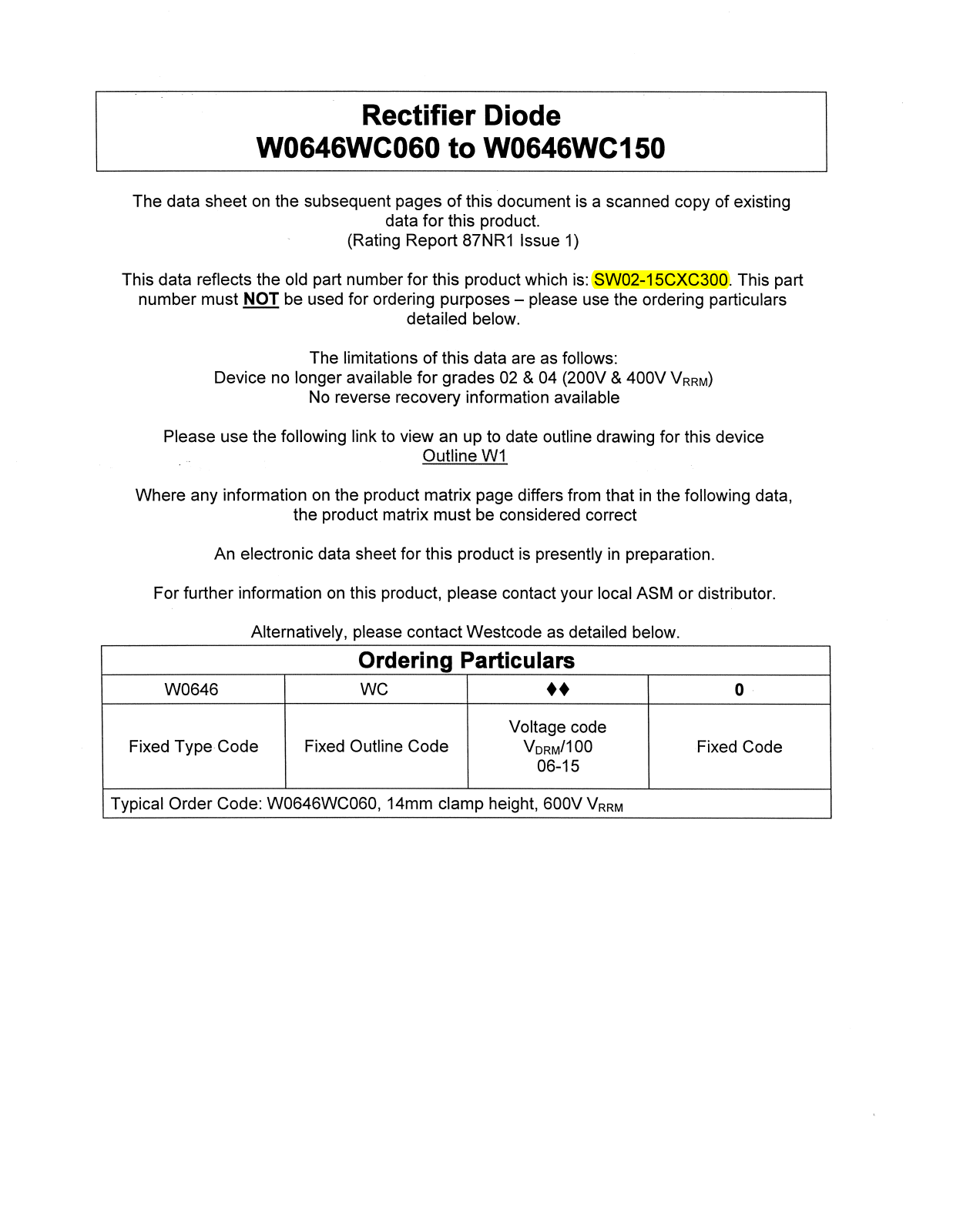 Datasheet W0646WC060, W0646WC150 Datasheet (Westcode Semiconductors) - ManualMachine.com