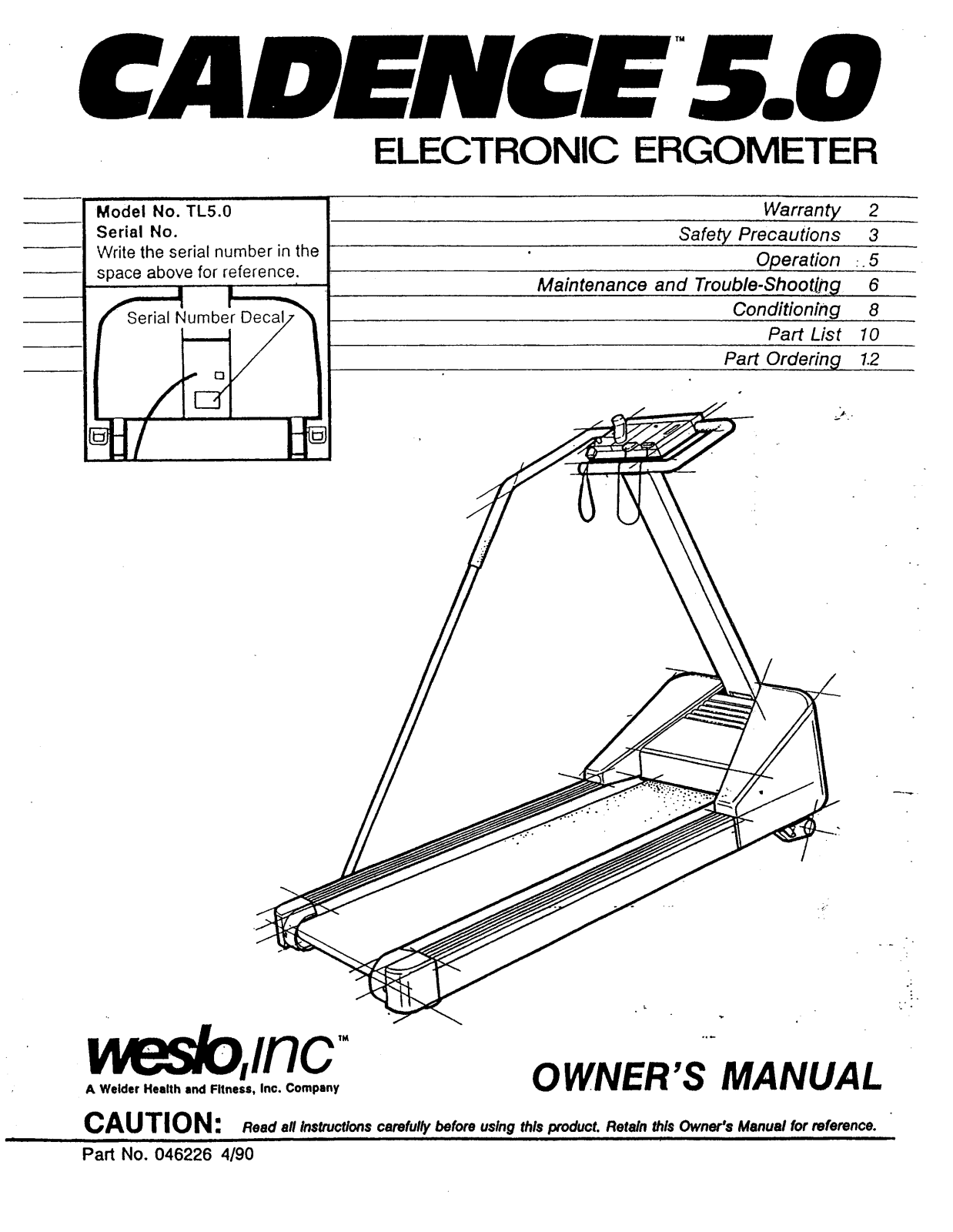 Weslo TL5.0 Owner's Manual