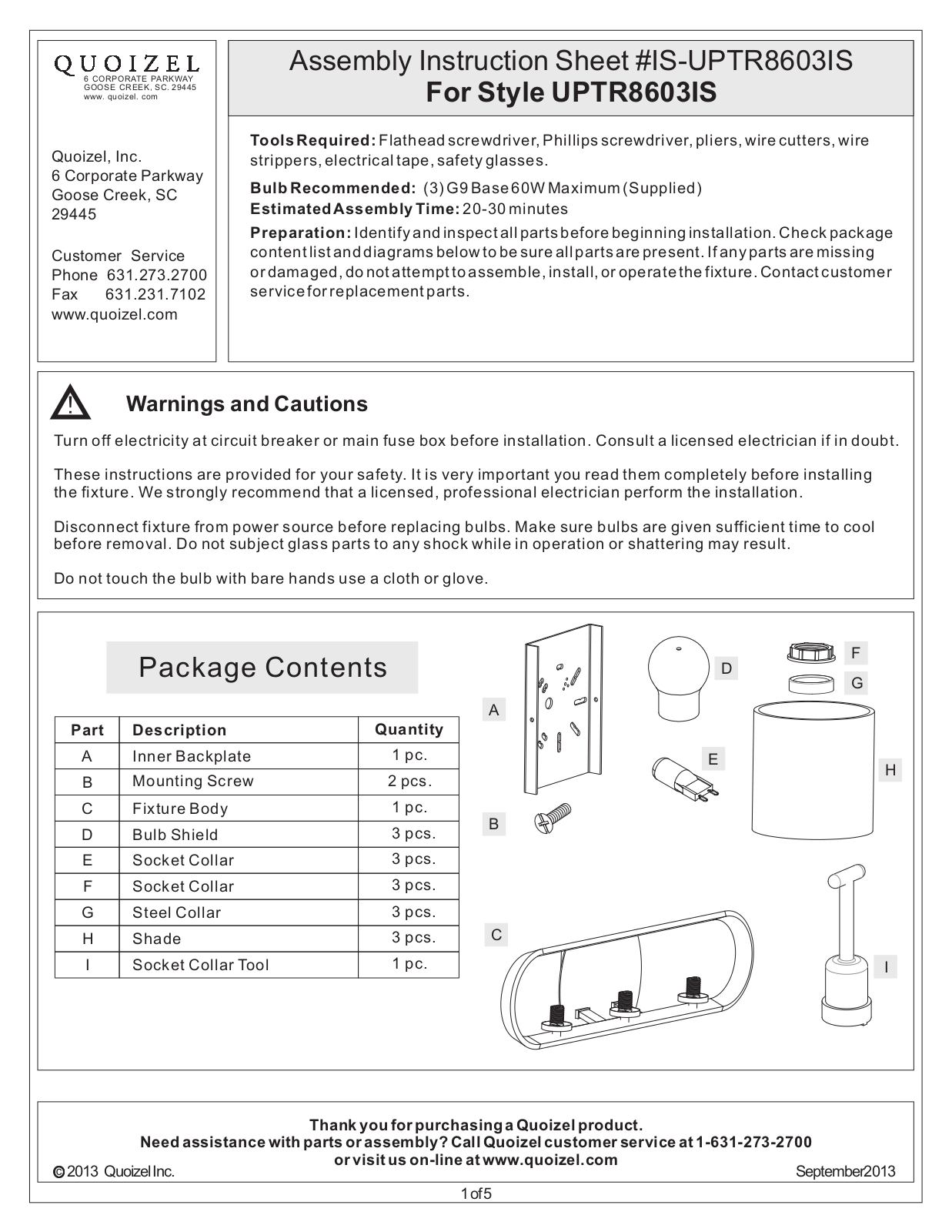 Quoizel UPTR8603IS User Manual