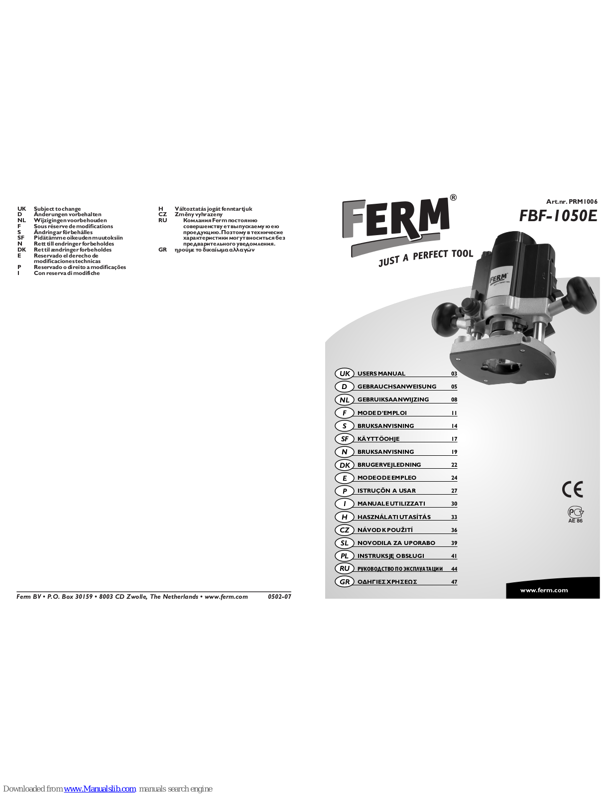 Ferm FBF-1050E User Manual