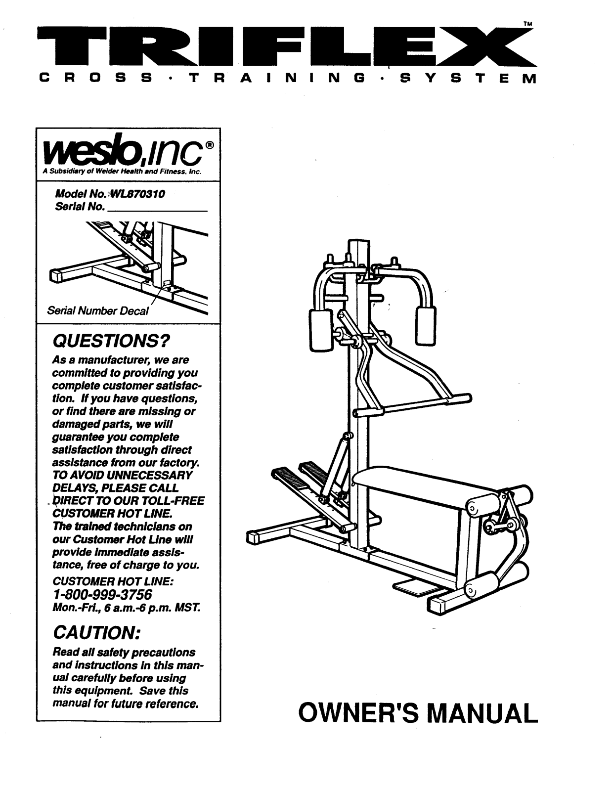 Weslo WL870310 Owner's Manual