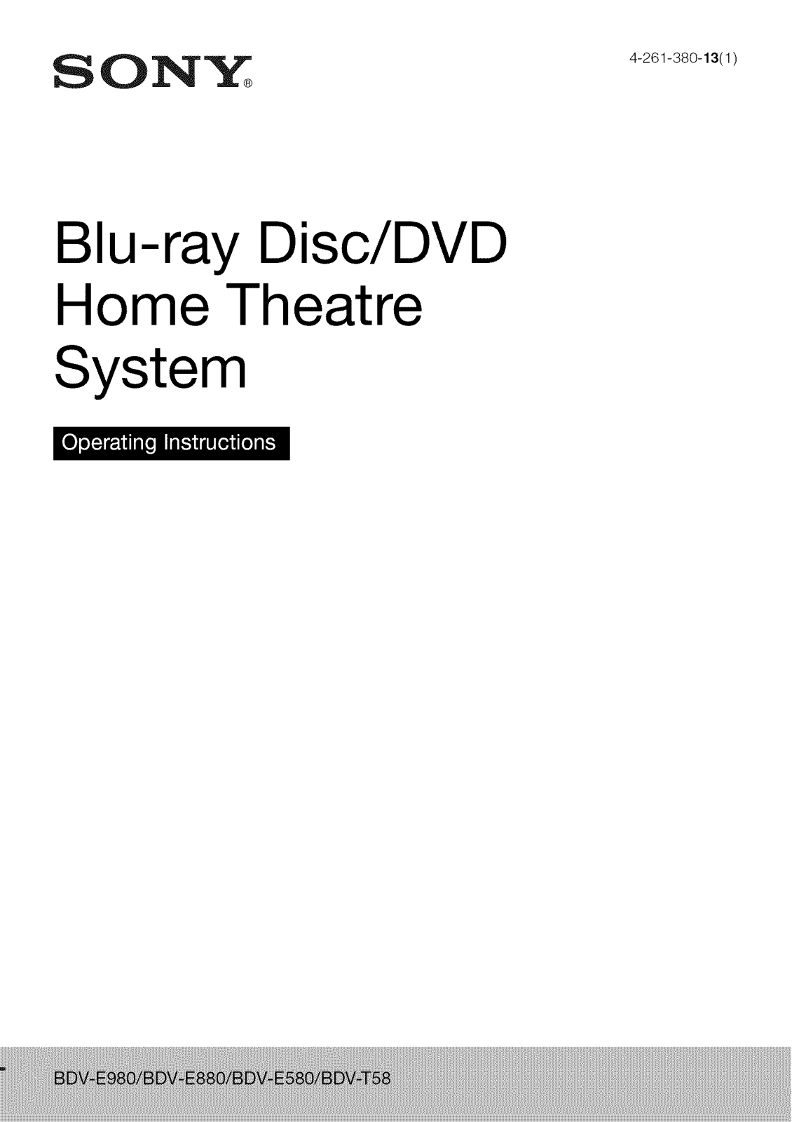 Sony BDV-T58, BDV-E580 Owner’s Manual