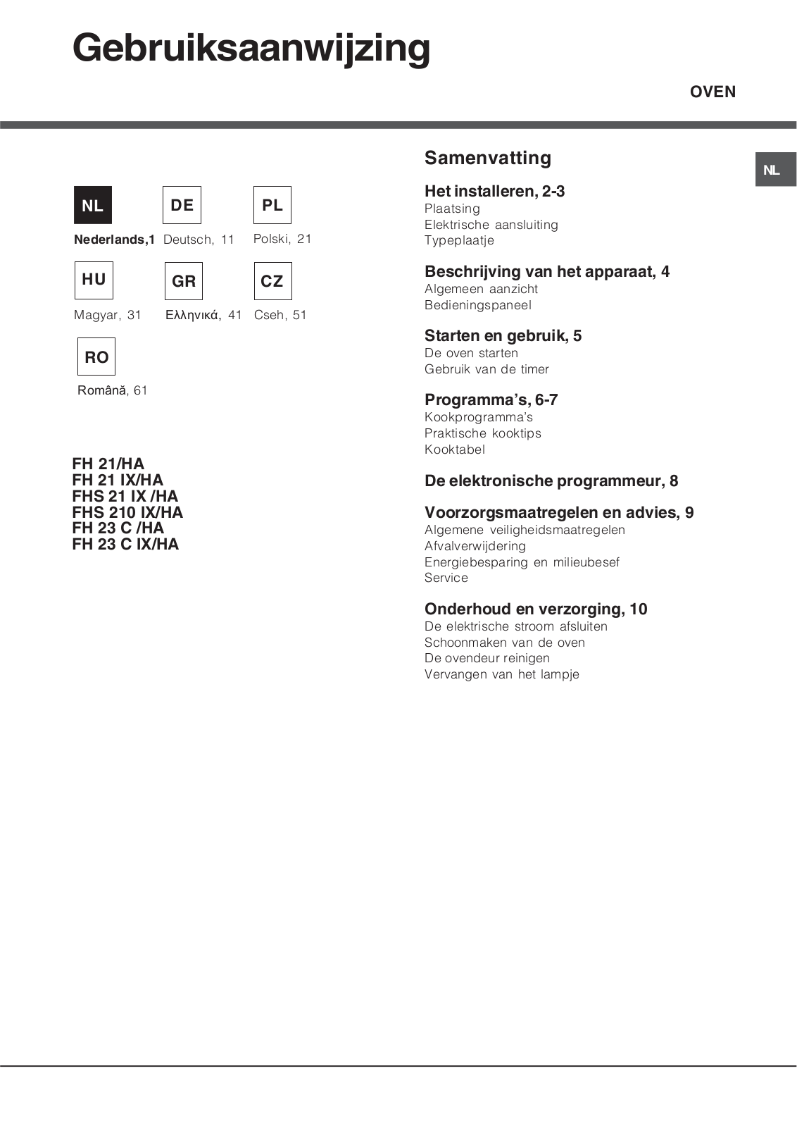 Hotpoint Ariston FH 21 IX/HA User Manual