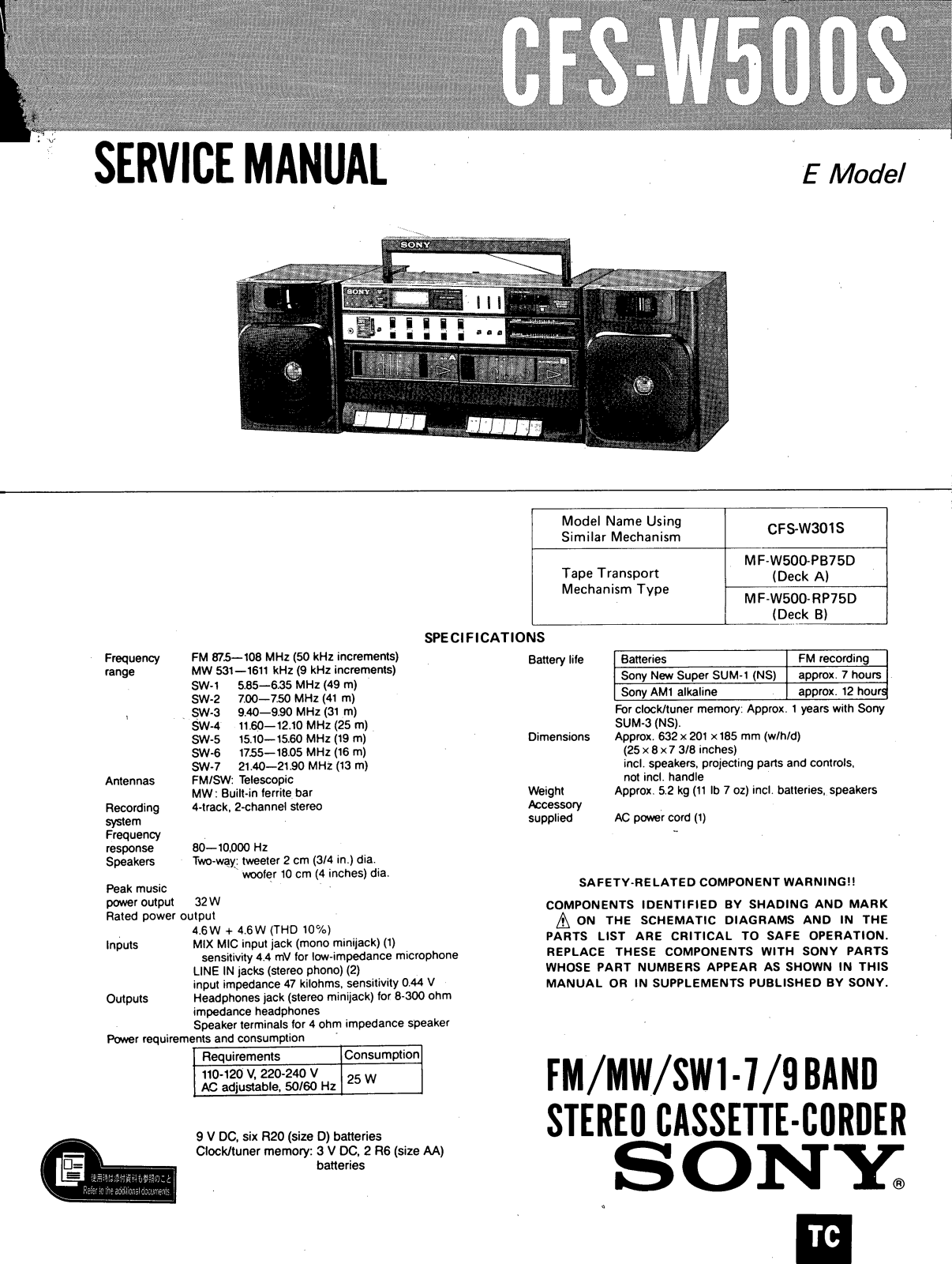 Sony CFSW-500-S Service manual